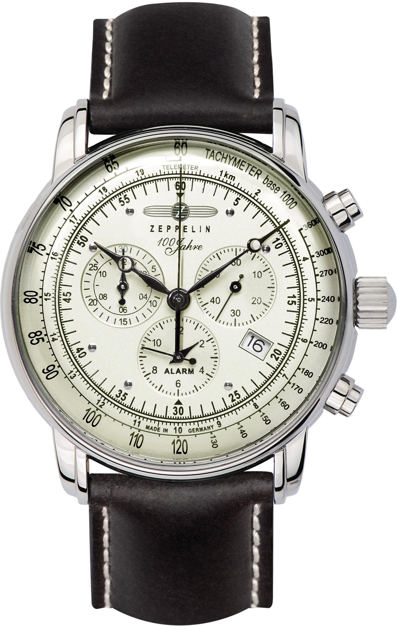 ZEPPELIN Chronograph 100 Jahre Zeppelin, 8680-3, Armbanduhr, Quarzuhr, Herrenuhr, Datum, Stoppfunktion, Made in Germany