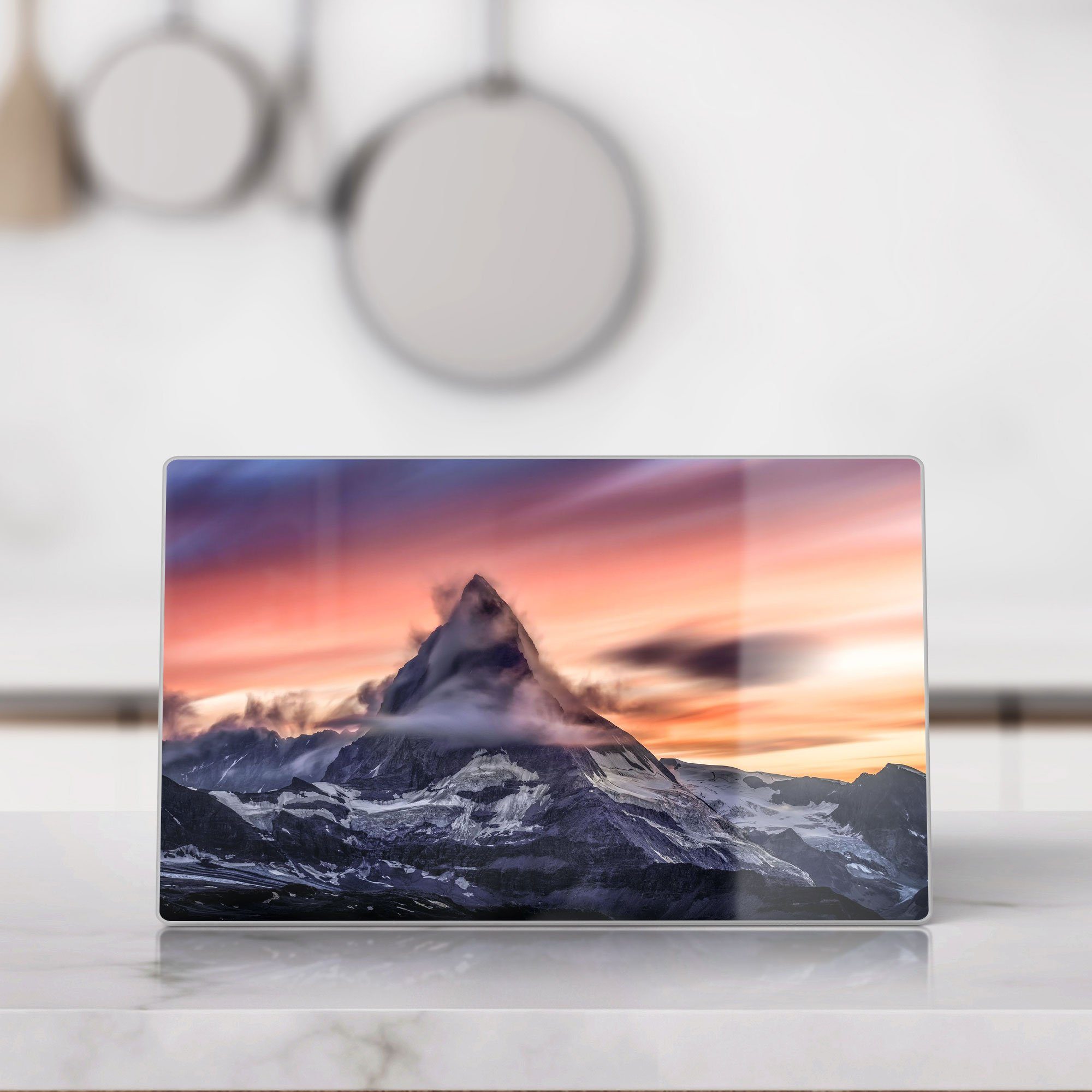 DEQORI Schneidebrett 'Sonnenaufgang Matterhorn', Schneideplatte Platte Glas, Frühstücksbrett