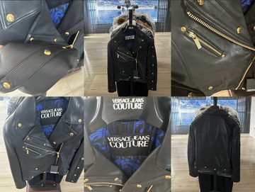 Versace Winterjacke VERSACE JEANS COUTURE Black Leather Biker Jacket Jacke Blazer Coat Ico