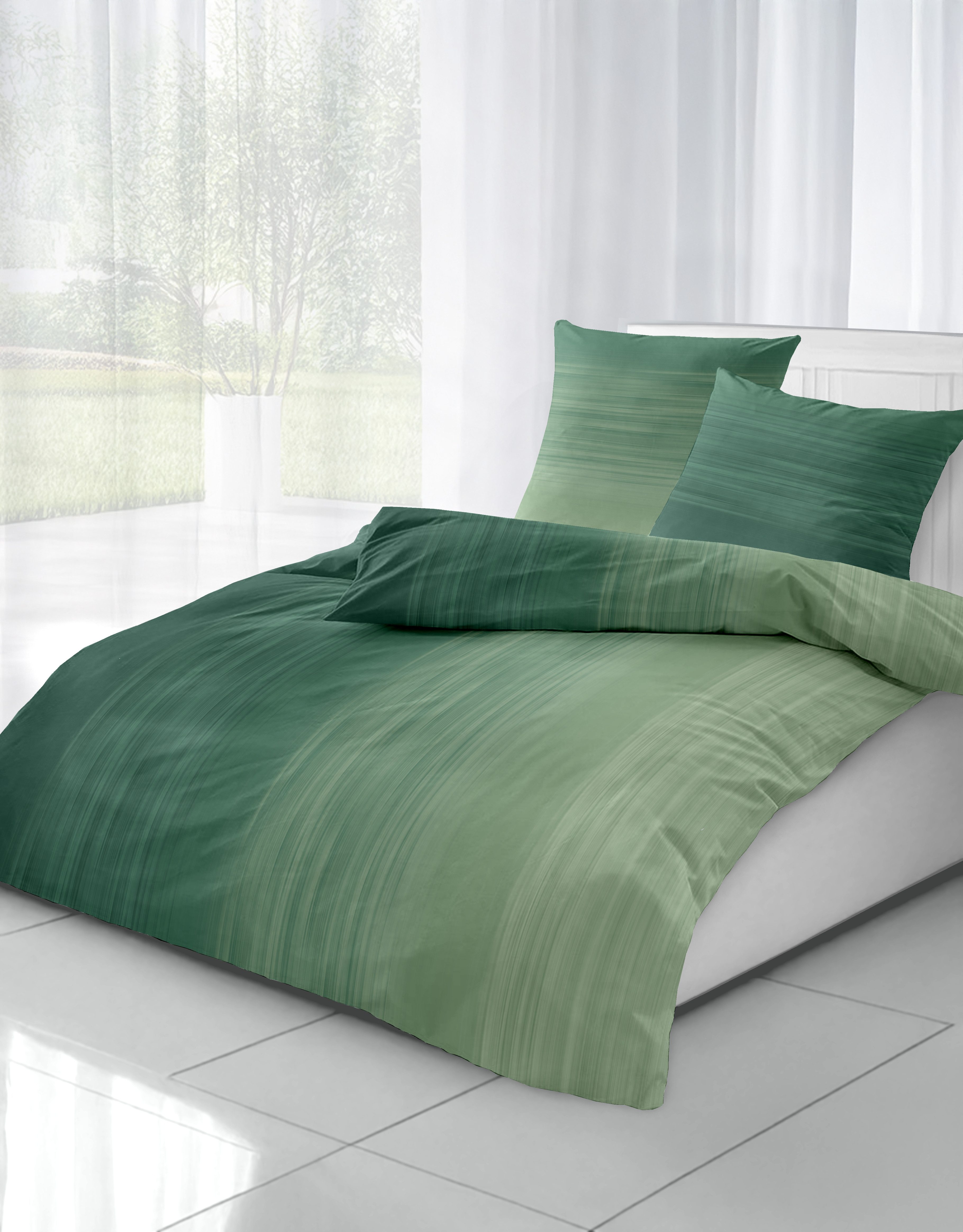 Dormisette Bettwäsche Dormisette Fein Biber Bettwäsche Grün Streifen 135x200 80x80 cm, Biber, Biber Bettwäsche mit Streifenmuster