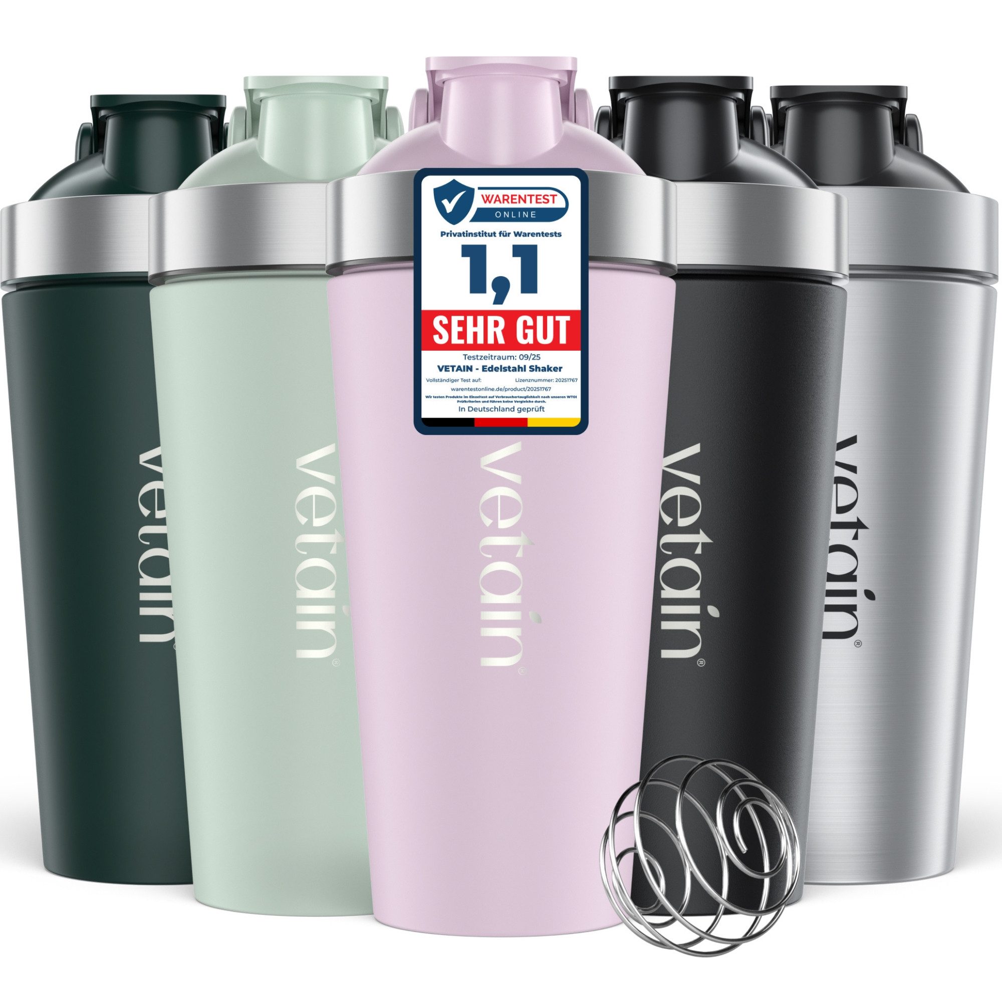 VETAIN Protein Shaker Edelstahl 700ml - 100% Auslaufsicher, Trinkflasche für Fitness & Sport, Außen gravierte Messskala - Frei von BPA & DEHP - Spülmaschinenfest
