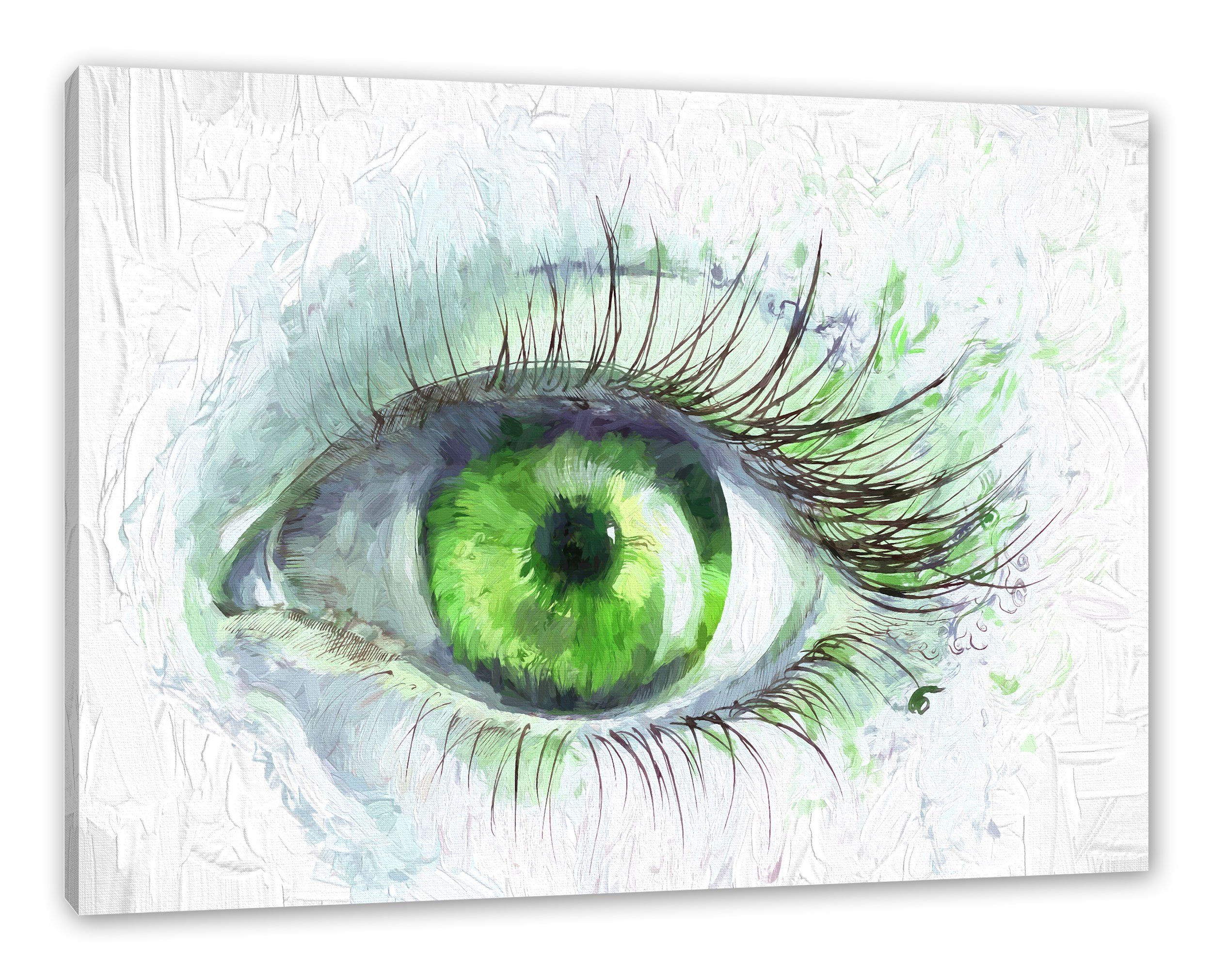 St), Auge, Leinwandbild Pixxprint inkl. Grünes Auge bespannt, fertig Grünes Zackenaufhänger Leinwandbild (1