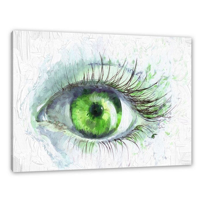 Pixxprint Leinwandbild Grünes Auge Wanddekoration (1 St) Leinwandbild fertig bespannt inkl. Zackenaufhänger