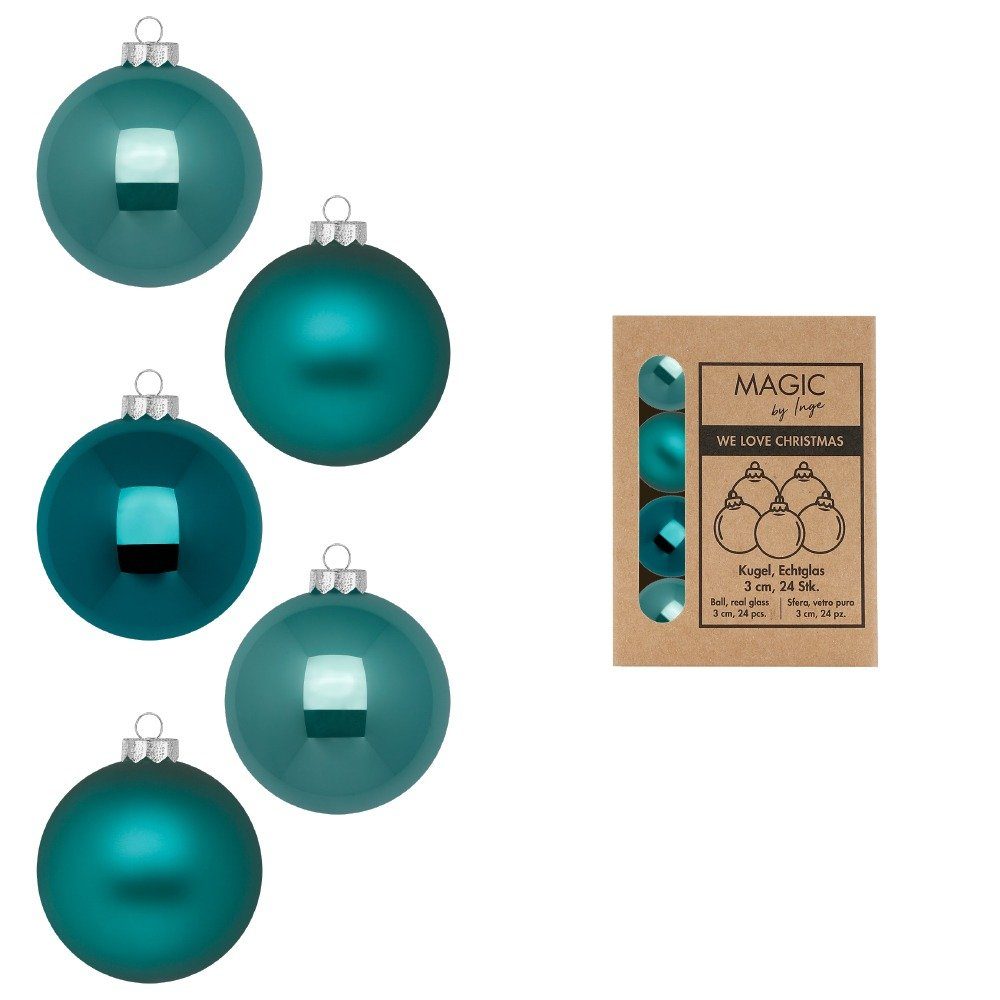24 Glas Weihnachtsbaumkugel, Inge 3cm MAGIC Dark by Weihnachtskugeln Stück Emerald
