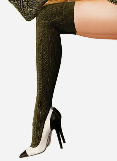 Lycille Overknees elegante Knie- Overknees- Strümpfe aus Acrylgarn 37/41 mit Muster (1 Paar) aus Acrylgarn, Bündchen max. 48 cm Umfang, Gesamtlänge 50 cm ungedehnt