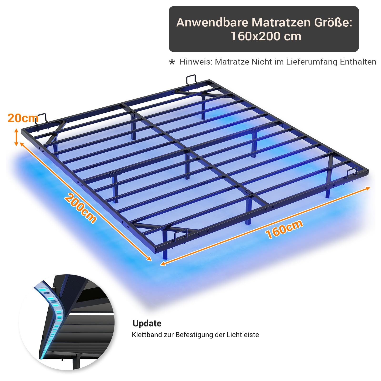 MSMASK Metallbett Schwebebett Bettgestell mit LED-Beleuchtung günstig online kaufen