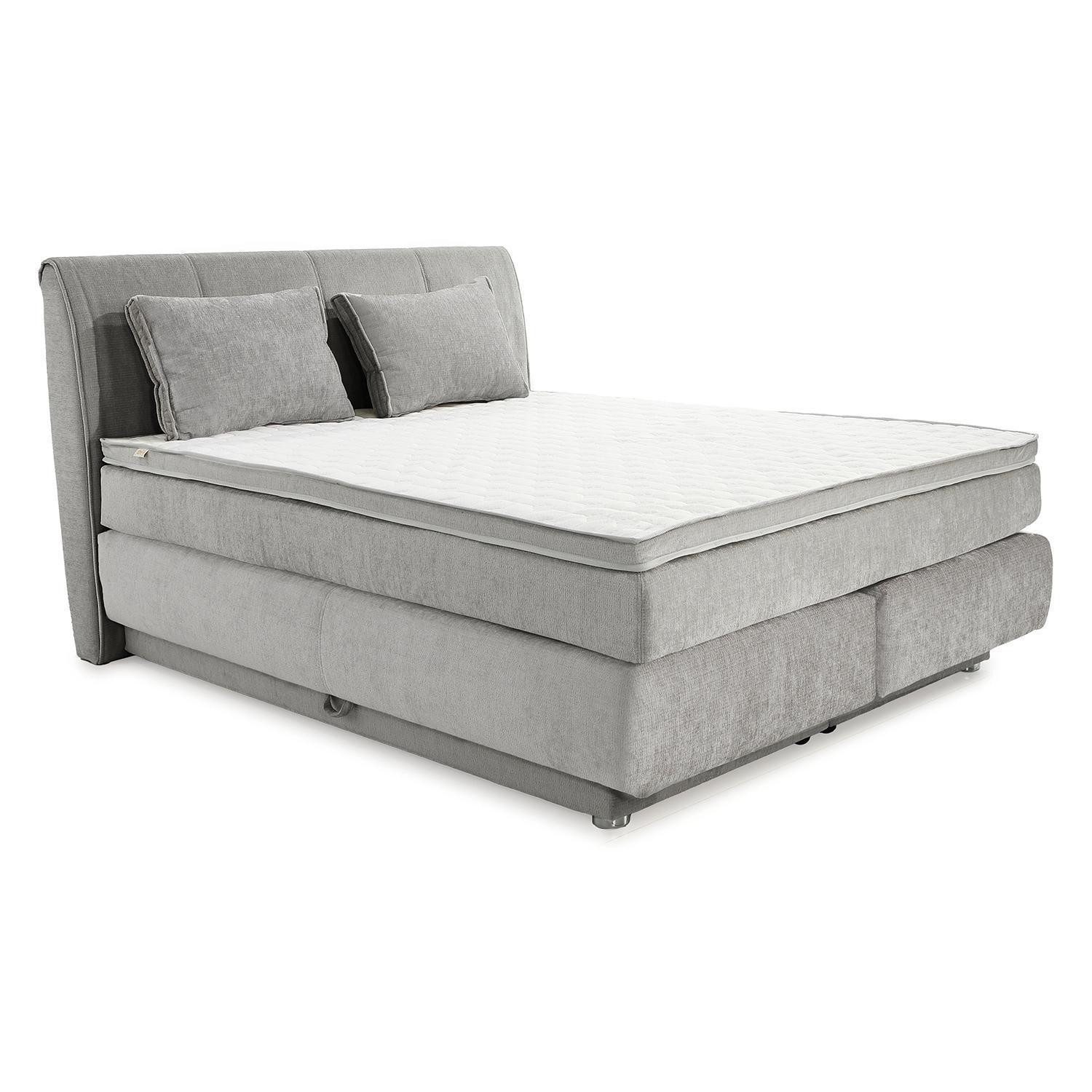 Jockenhöfer Gruppe Boxspringbett CAREN, Hellgrau, Webstoff, Bonellfederkernbox, 7-Zonen-TTFK-Matratze, Kaltschaumtopper, B 167 x H 112 x T 223 cm