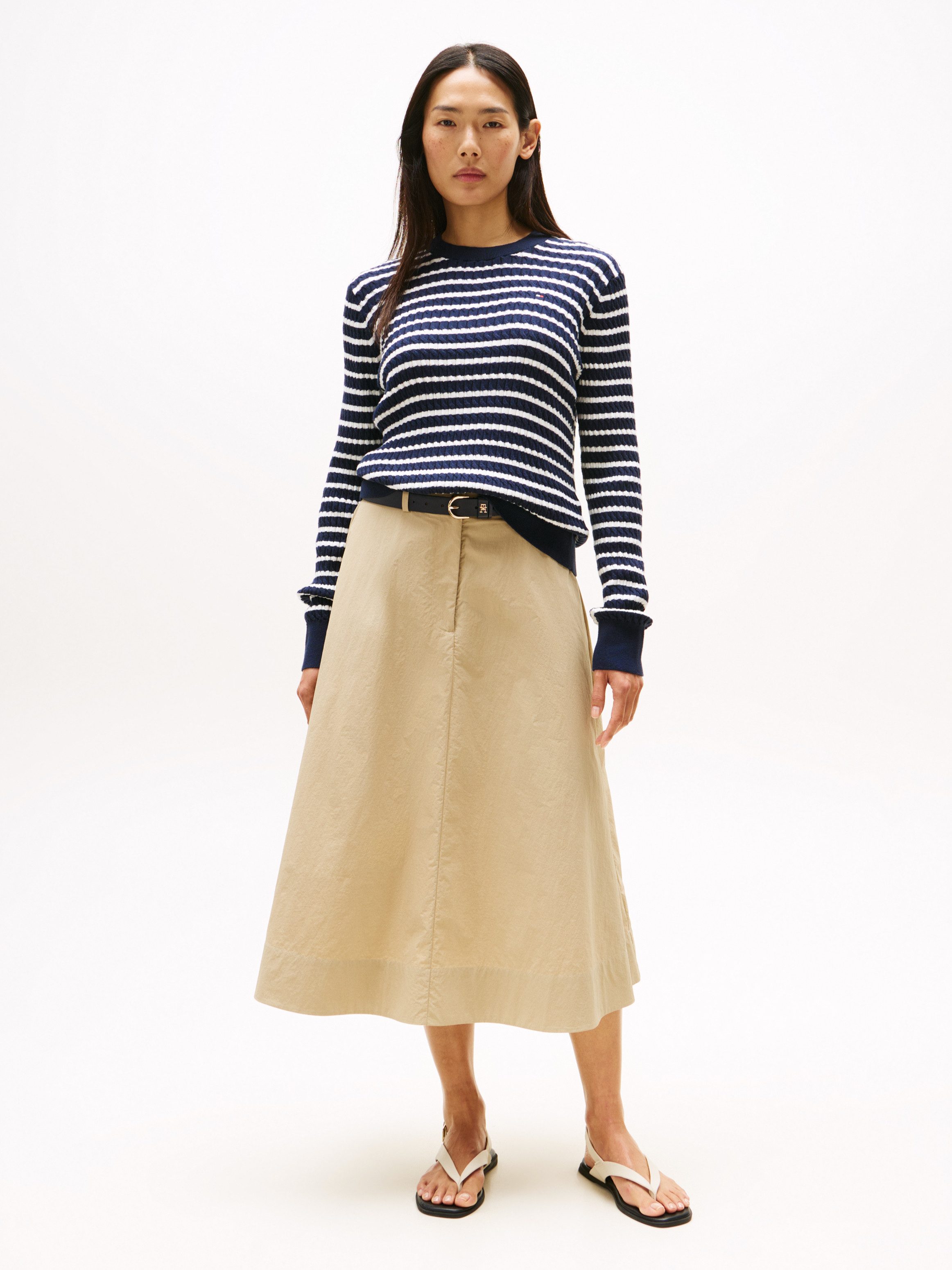 Tommy Hilfiger Rundhalspullover CO CABLE C-NK LS SWEATER Baumwolle, mit Zop günstig online kaufen