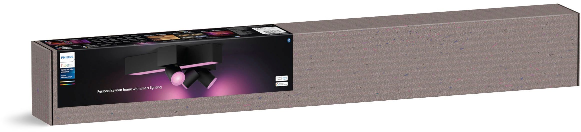 Philips Hue LED Deckenspot White & Color Ambiance Centris 3er Spot Cross-Design, Abschaltautomatik, Bluetooth, CCT - über Fernbedienung, Dimmfunktion, Farbsteuerung, Farbwechsel, Leuchtdauer einstellbar, Memoryfunktion, Nachtlichtfunktion, RGB, Smart Home, Timerfunktion, dimmbar über Fernbedienung, erweiterbar, mehrere Helligkeitsstufen, LED wechselbar, RGB