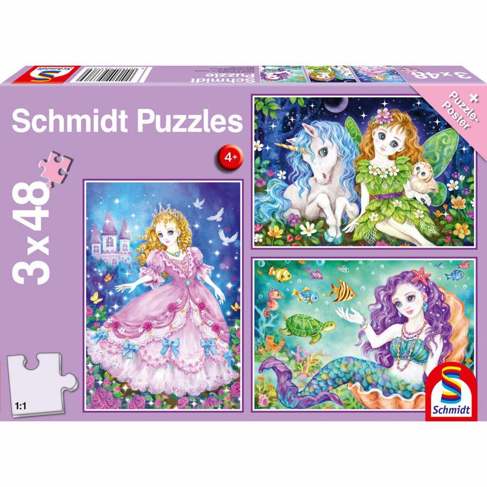 Schmidt Spiele Puzzle Prinzessin Puzzleteile Teile, 3 & Meerjungfrau 48 x Fee