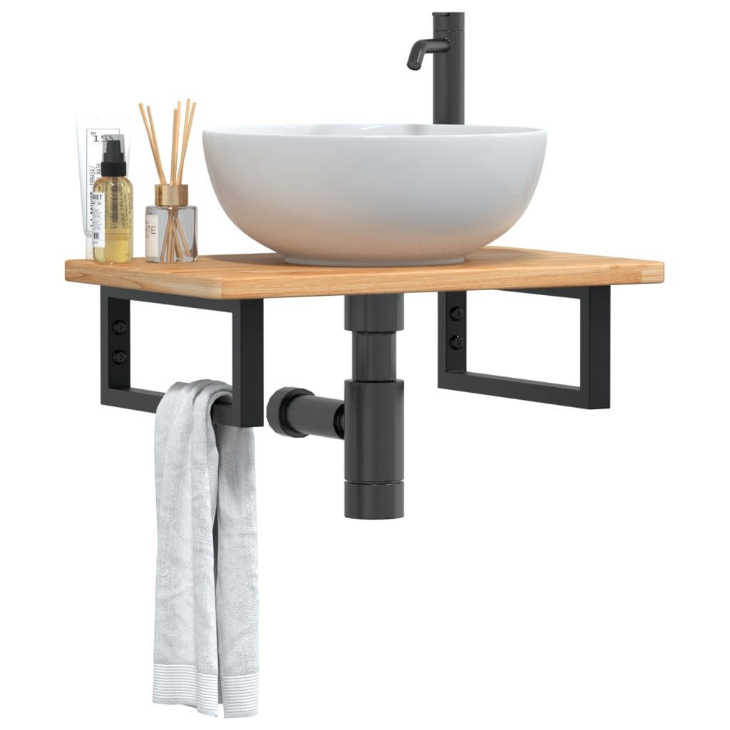 vidaXL Badezimmerspiegelschrank Waschtischplatte mit Halterung Stahl und Massivholz Eiche (1-St)