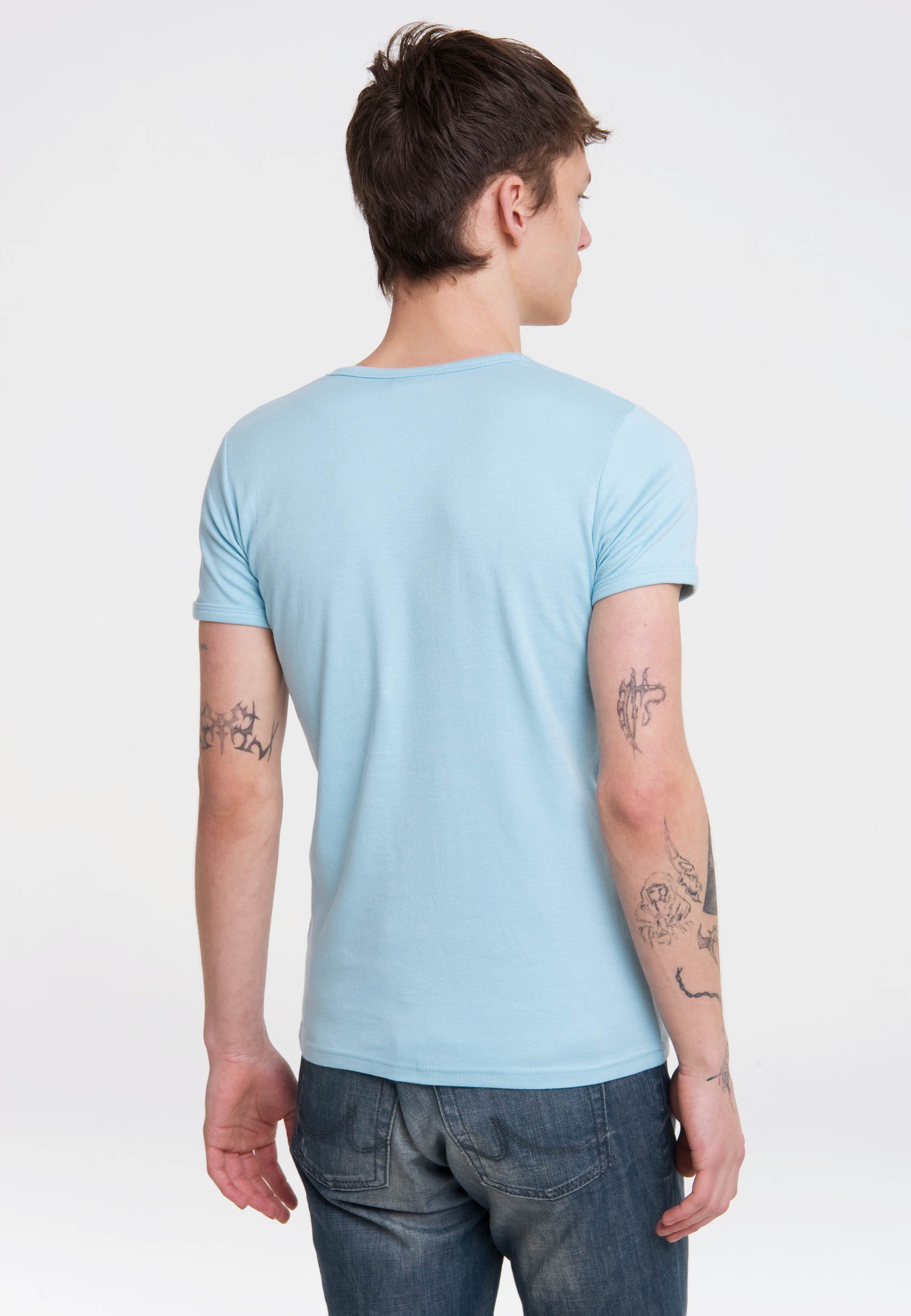 Wonder blau LOGOSHIRT T-Shirt trendigem mit Retro-Print Woman