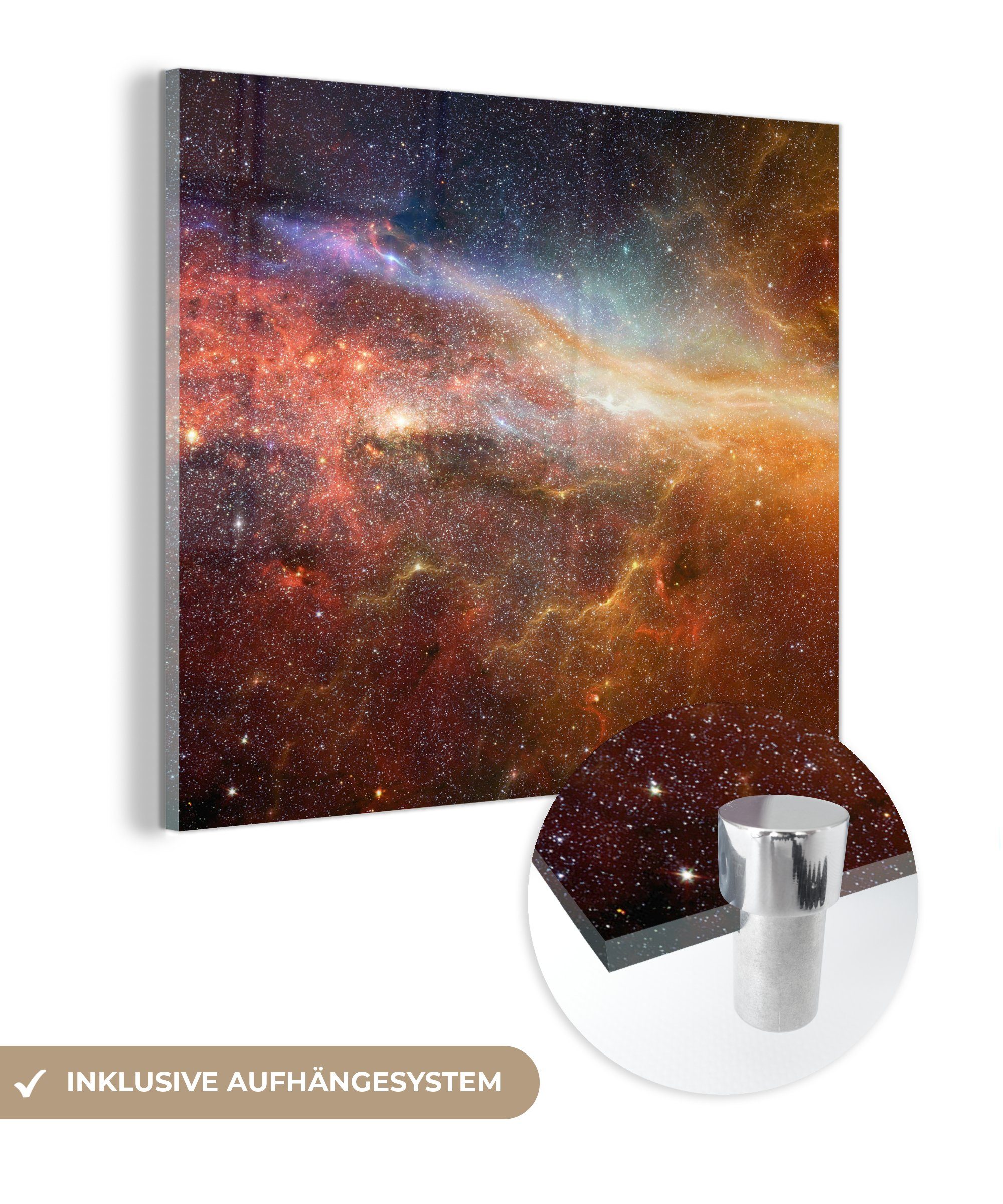 Weltraum Acrylglasbild Bilder - Wanddekoration Glas Foto (1 Wandbild - MuchoWow Sterne Orange, Glasbilder auf - Glas - auf St), -