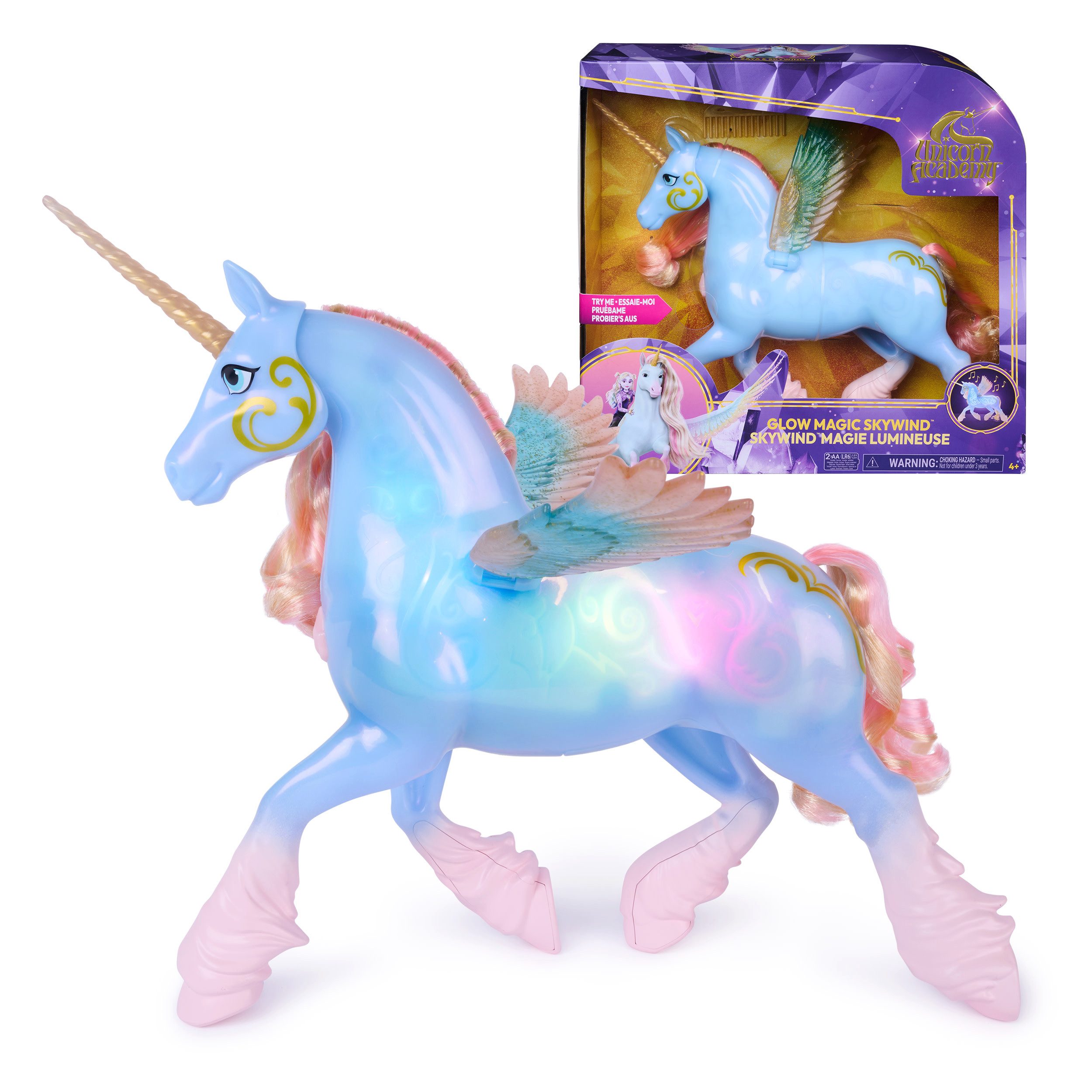 Spin Master Anziehpuppe Unicorn Academy - Glow Magic Skywind, interaktives Einhorn, mit Licht und Sound