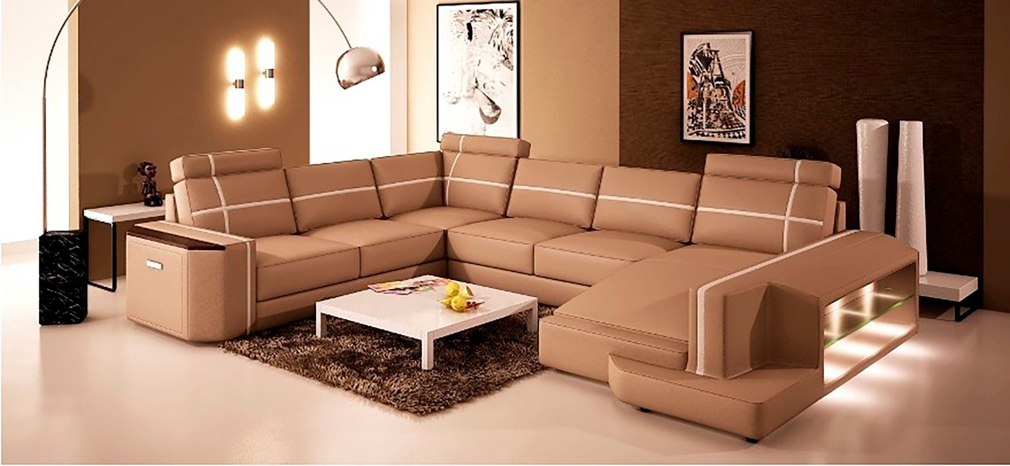 Sofa Couch Ecksofa, JVmoebel Modernes Wohnlandschaft Form Ecksofa Ledersofa U