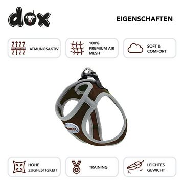 DDOXX Hunde-Geschirr Air Mesh Step-In Brustgeschirr für Hunde, Katzen, Welpen, 100% Premium Air Mesh, Braun Brustumfang: 43-48 Cm