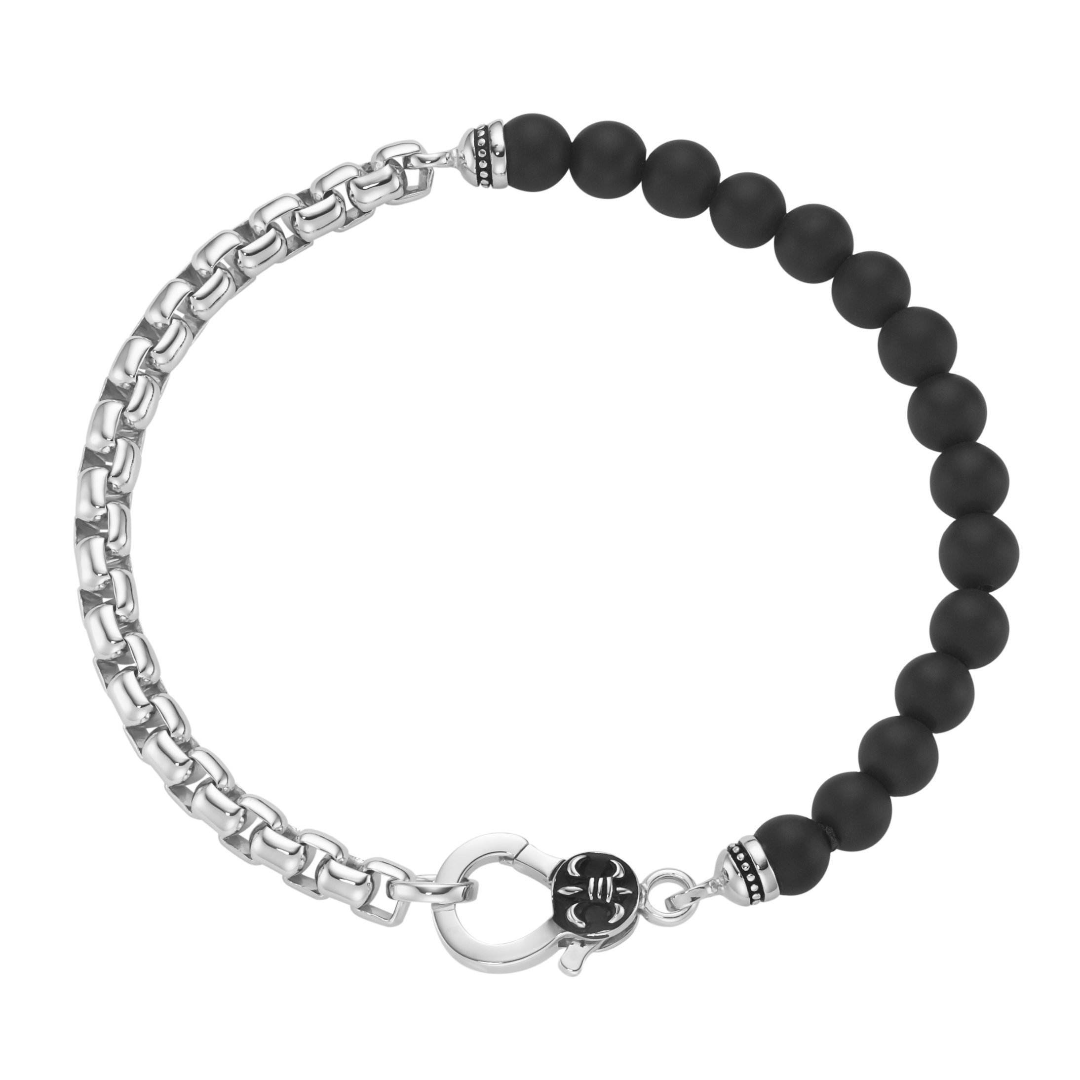 GIORGIO MARTELLO MILANO Armband Panzerkette, schwarzer Achat oder Perle, Silber 925