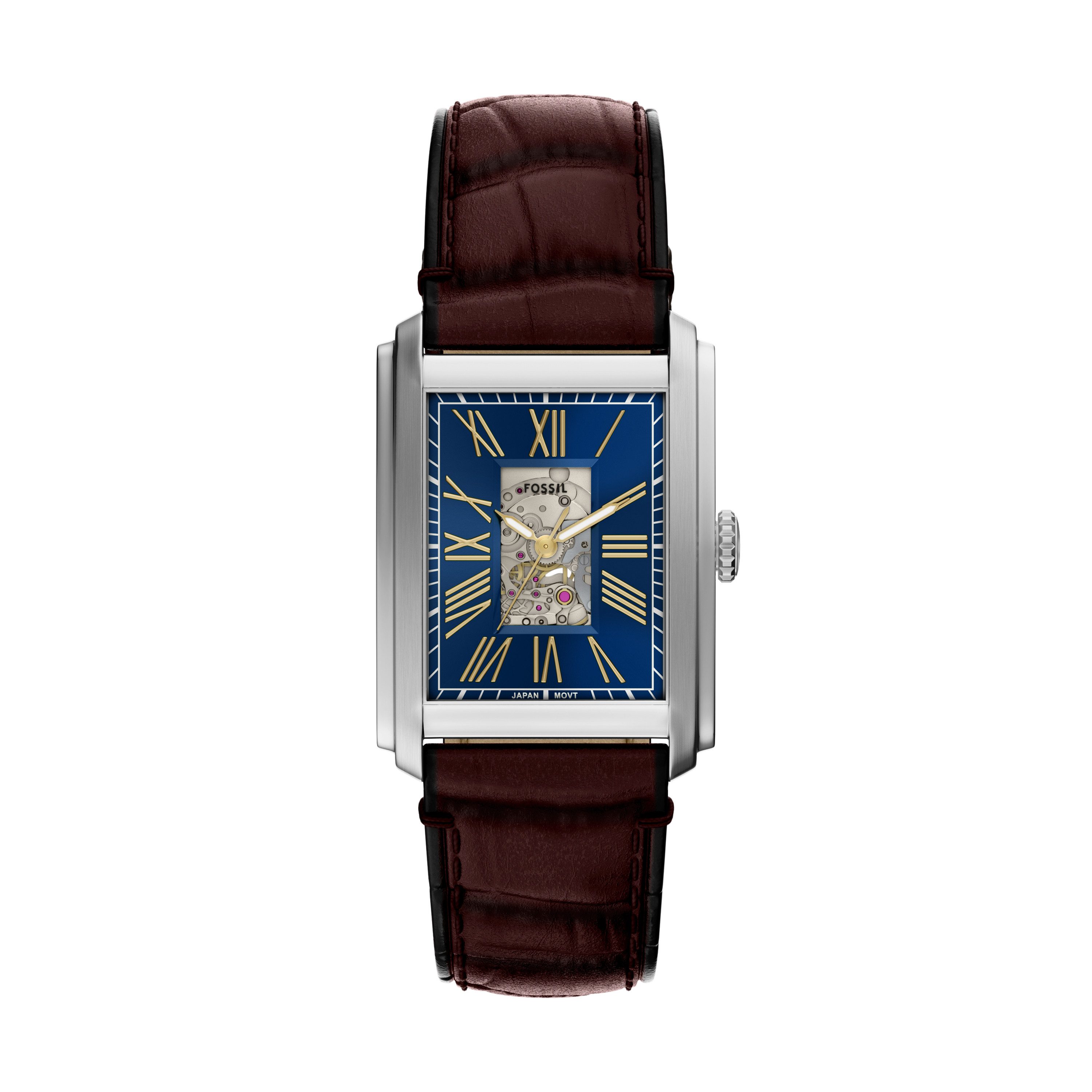 Fossil Automatikuhr CARRAWAY ME3273, Armbanduhr, Herrenuhr, Mechanische Uhr, Lederarmband, analog
