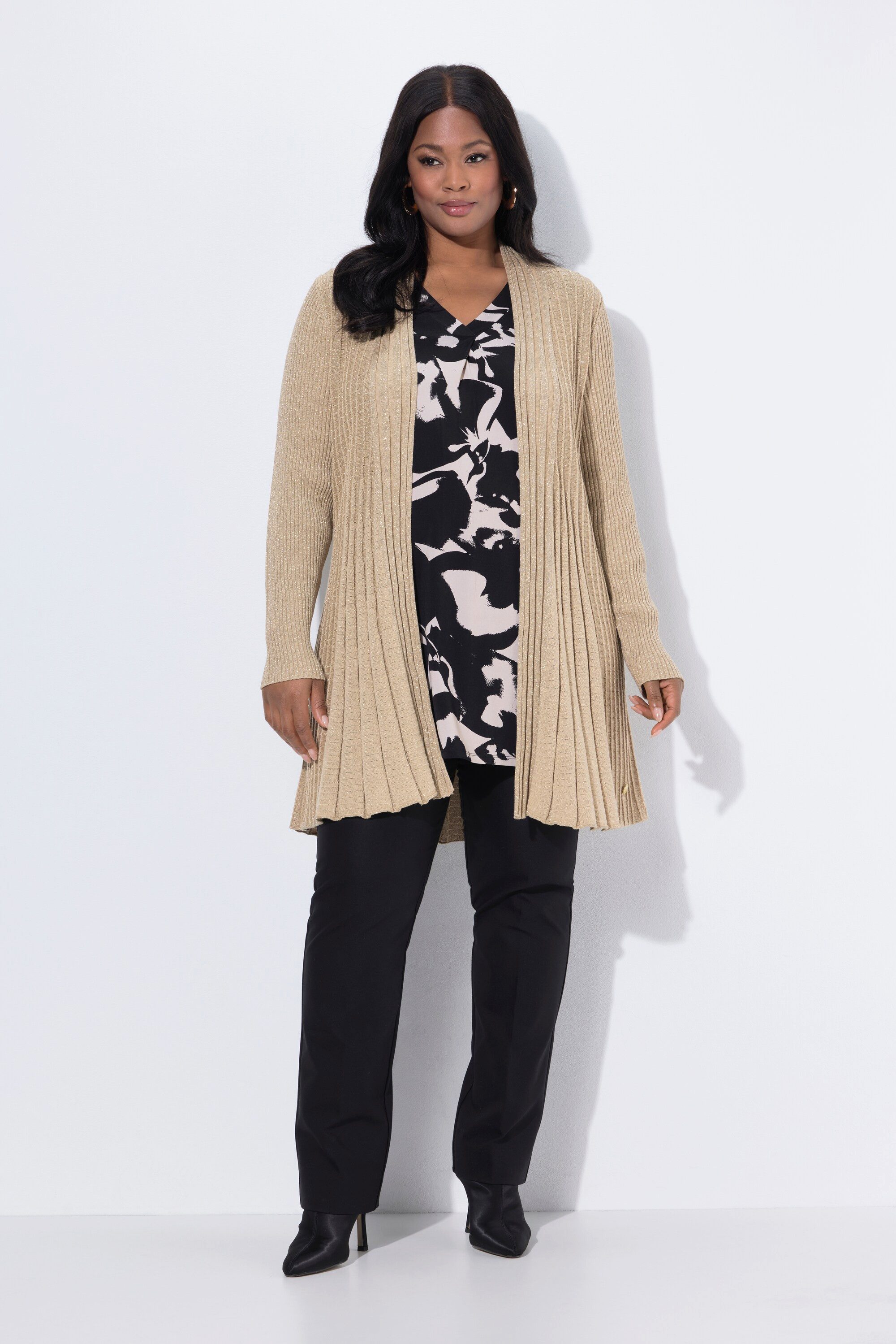 Ulla Popken Strickjacke Strickjacke Metallic-Effekt Schalkragen Langarm günstig online kaufen