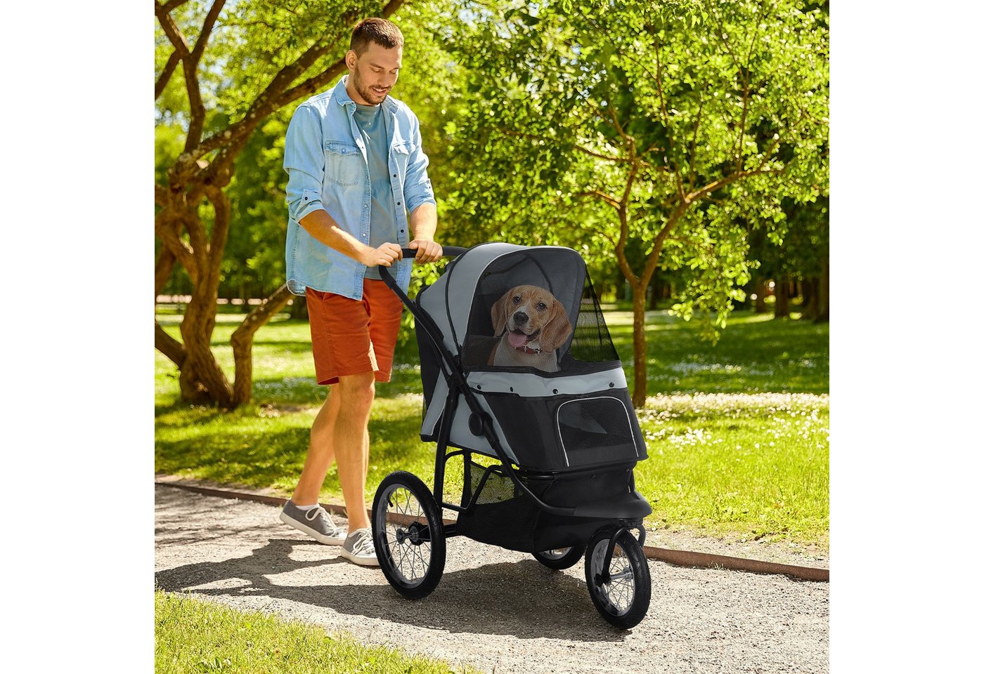 Thumbnail - PawHut Hundebuggy Katzenbuggy mit Reflektoren Faltbarer Hundewagen mit Aufbewahrungskorb, (Hundewagen, 1-tlg), für Garte...