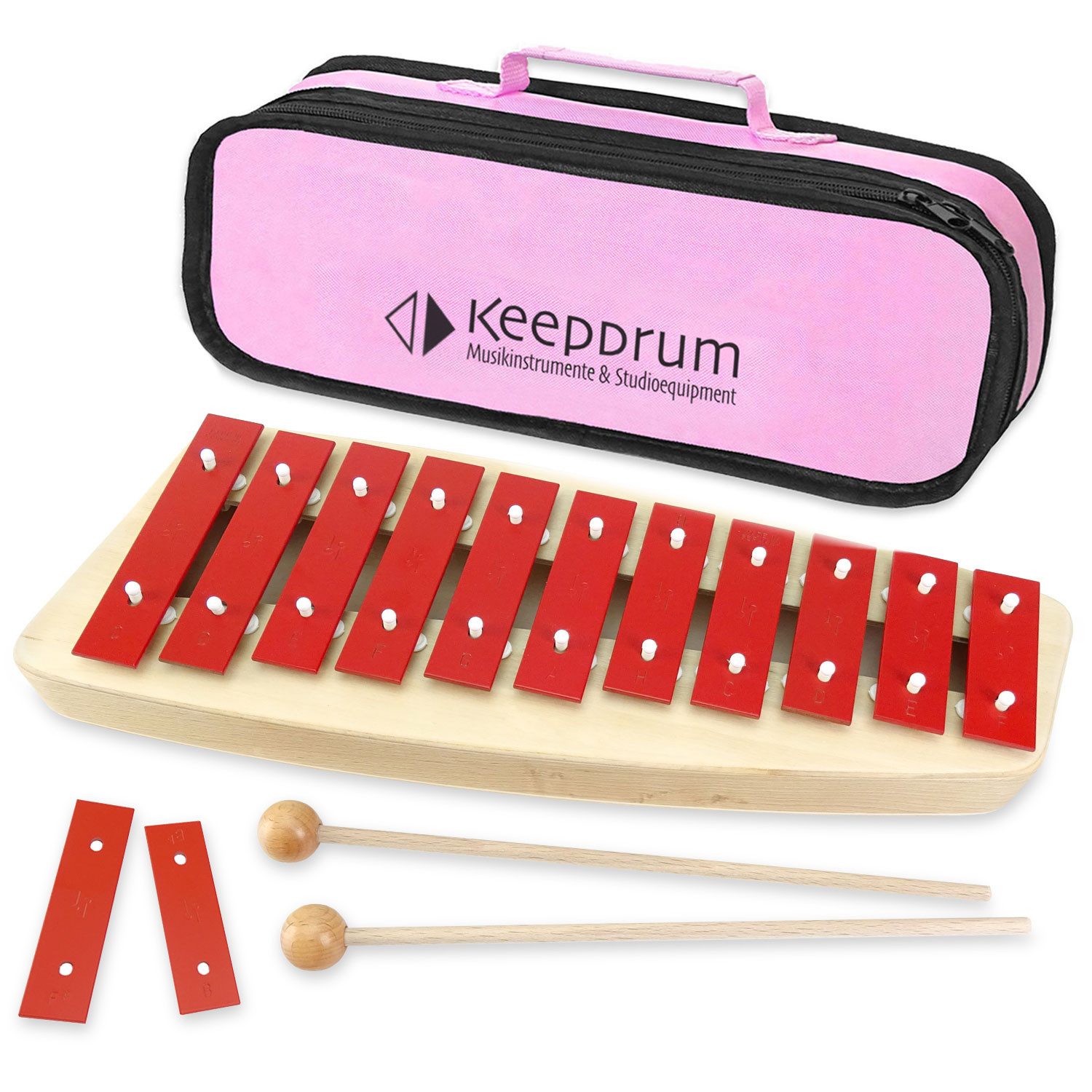 SONOR Glockenspiel Sonor Glockenspiel NG-10 mit Tasche Pink,Sonor Glockenspiel NG-10, 2 Schlägel, keepdrum MB01PK Tasche Pink, Vorteils-Set mit Tasche Pink