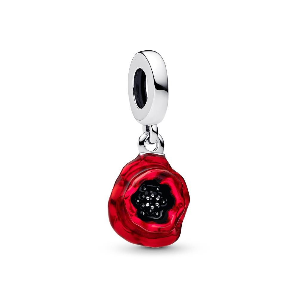 Pandora Charm-Einhänger Charm-Anhänger Rote Blume, Sterlingsilber, Emaille von PANDORA