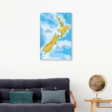 Posterlounge Acrylglasbild Editors Choice, Neuseeland-Landkarte (Englisch), Wohnzimmer Illustration