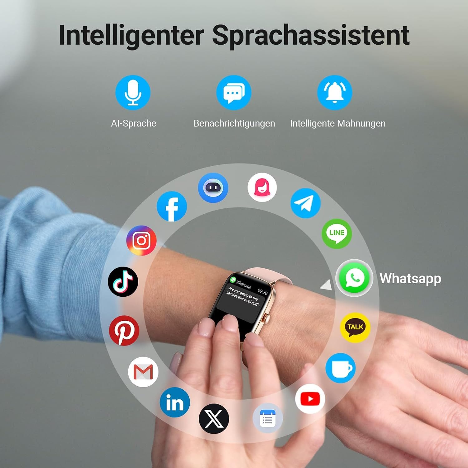 Fitpolo IDW28 Smartwatch (4,7 cm, android ios), Smartwatch mit 1.85" HD Display, Bluetooth Telefonie