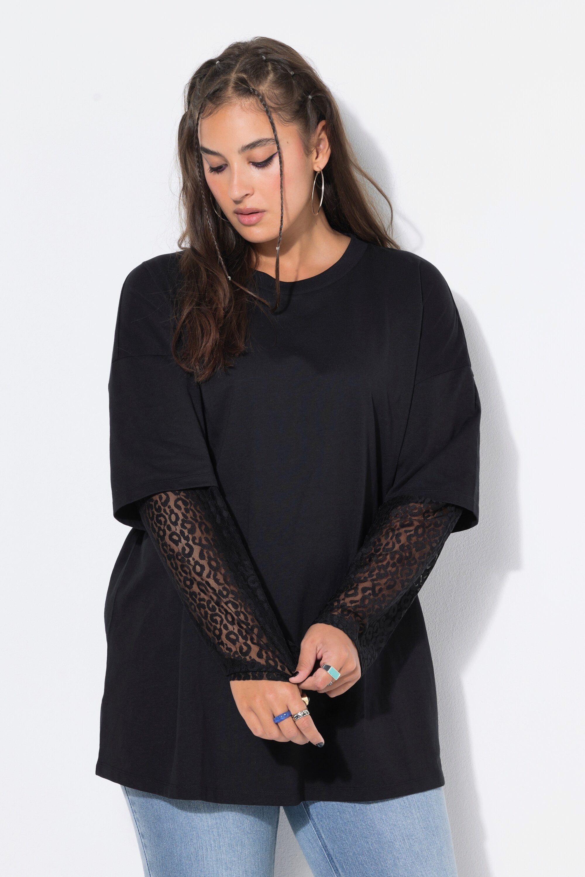 T-Shirt T-Shirt Oversize Shape Langarm mit Spitze