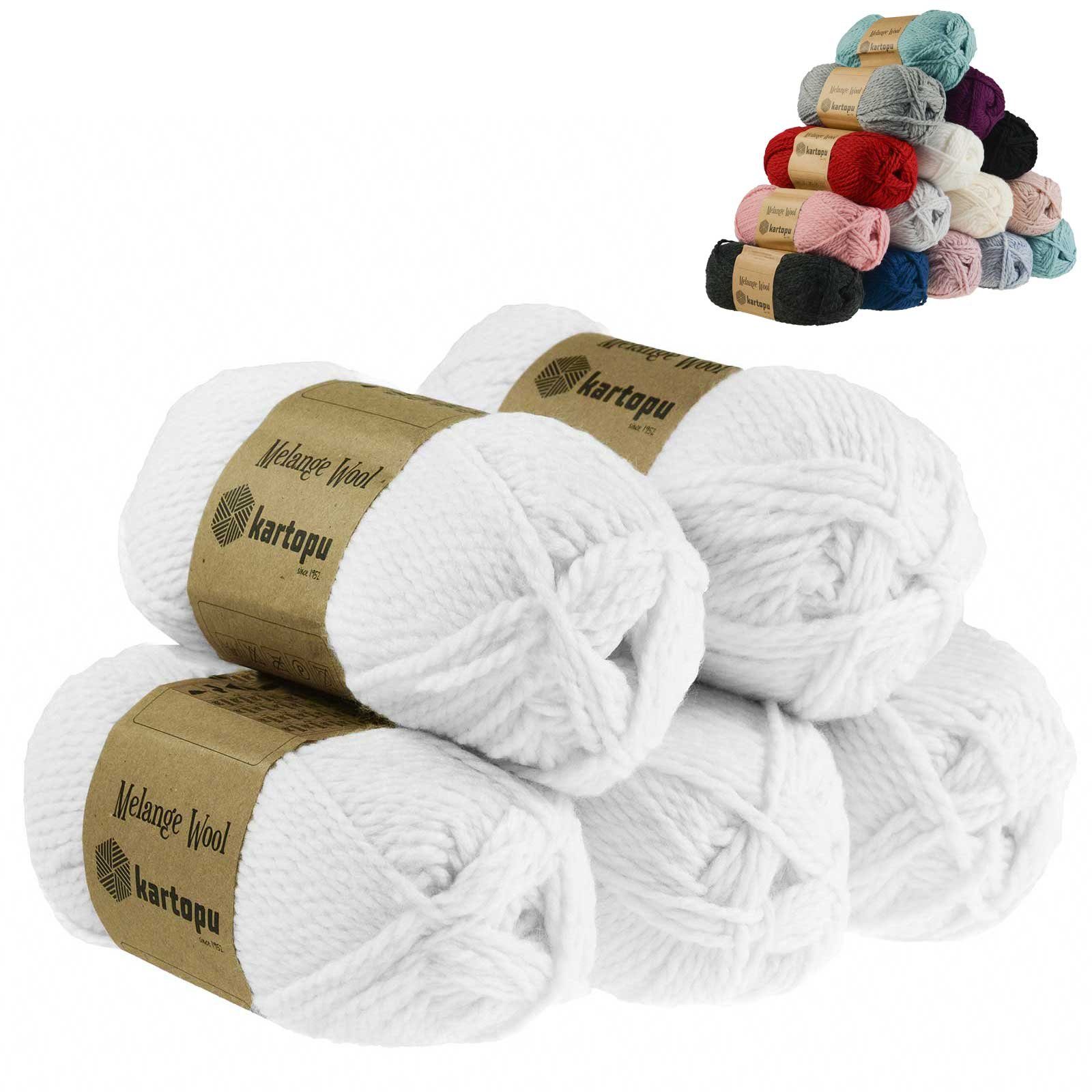 Kartopu 5 x 100g Strickgarn Kartopu Melange Wool Häkelwolle, 170 m, K010 weiß