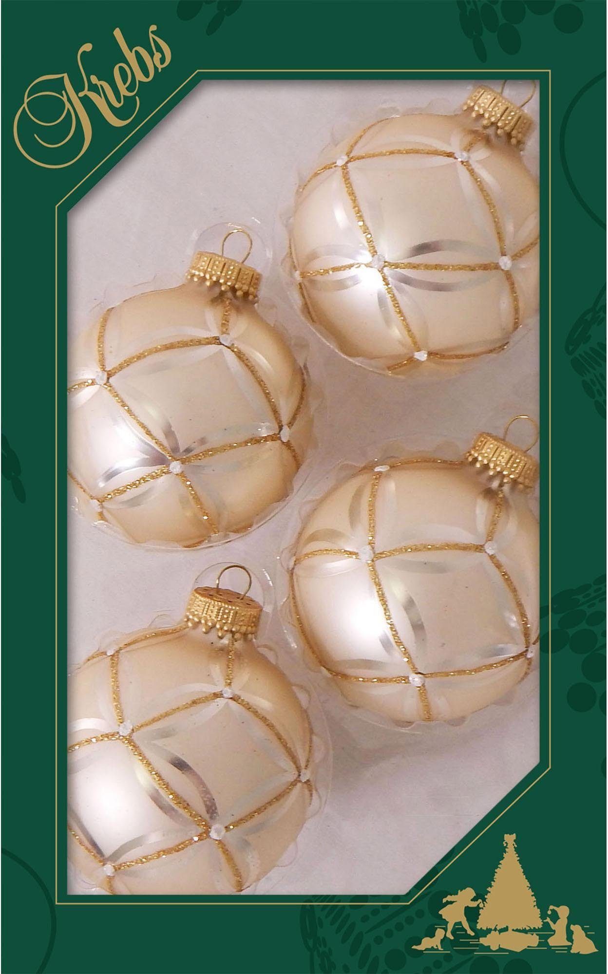 Krebs Glas Velvet, handdekoriert Christbaumkugeln Lauscha Weihnachtsdeko, St), Oyster Christbaumschmuck (4 aus Glas, Weihnachtsbaumkugel