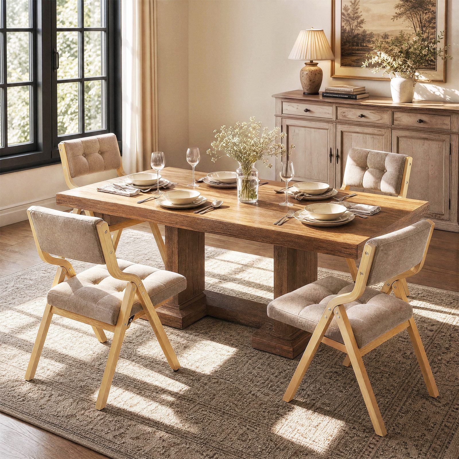 TLGREEN Klappstuhl,Küchenstuhl mit gepolstertem Sitz, (4 St), ergonomisch, platzsparend, rutschfest & stabil