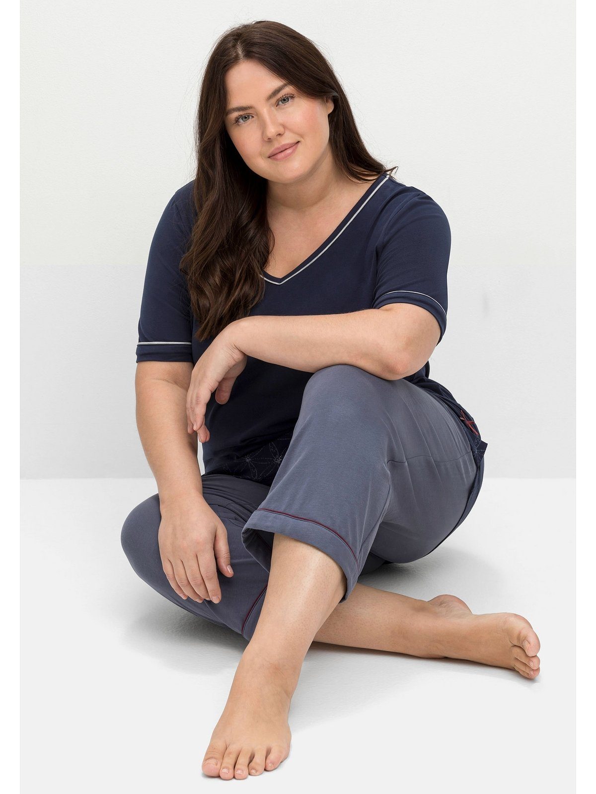 Kontrastdetails Sheego Eingrifftaschen Pyjamahose mit Große und Größen