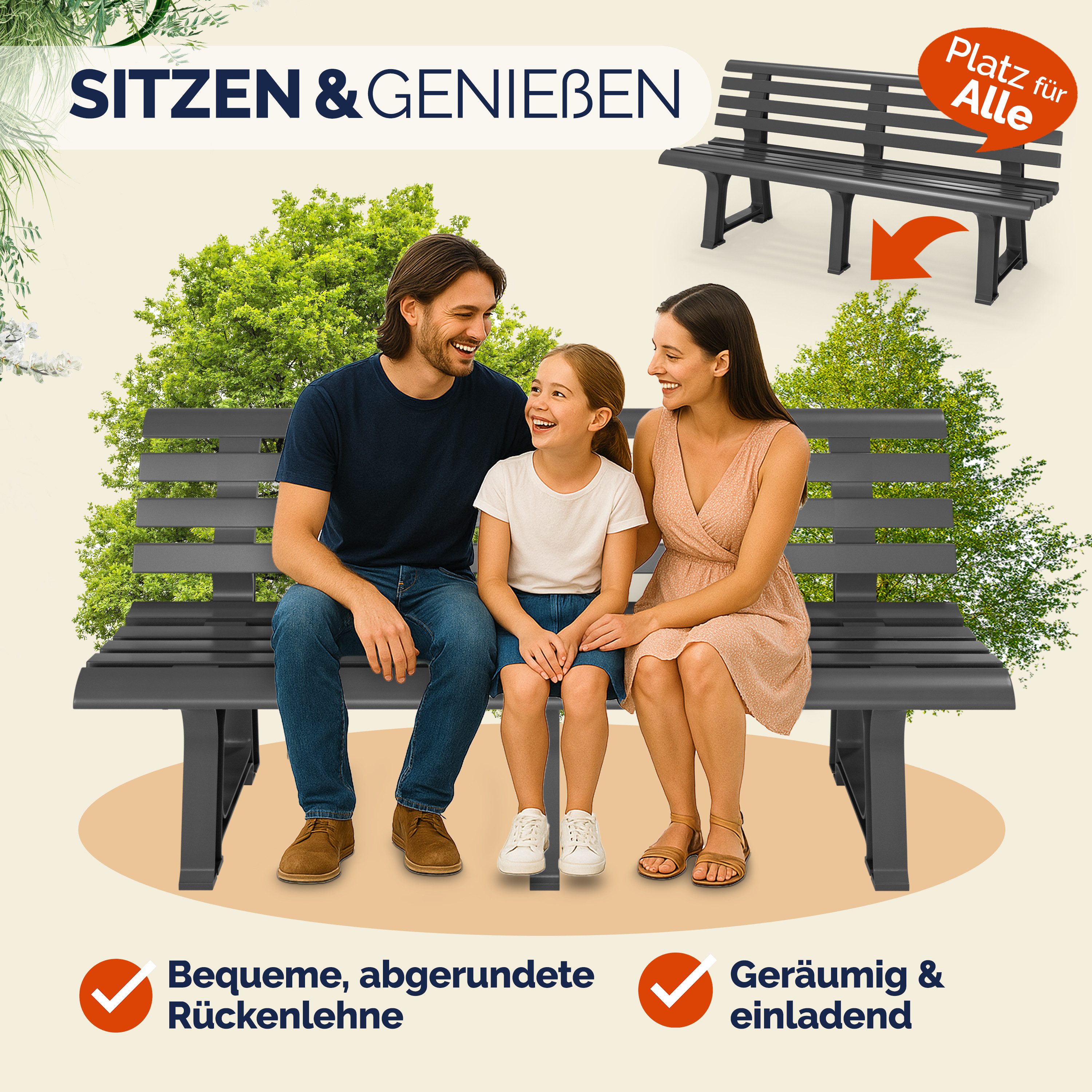 Casaria Gartenbank Orchidea, Sitzbank Wetterfest Kunststoff 240kg Belastbar günstig online kaufen