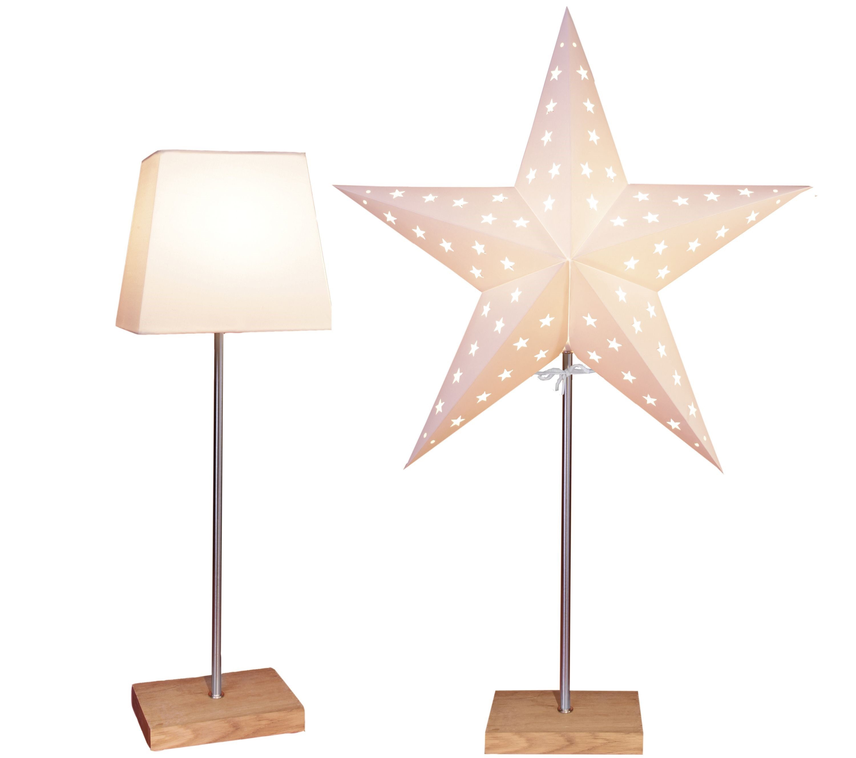 STAR TRADING LED Stern Tischlampe Leo, 3D Papierstern, Holz, Metall, E14