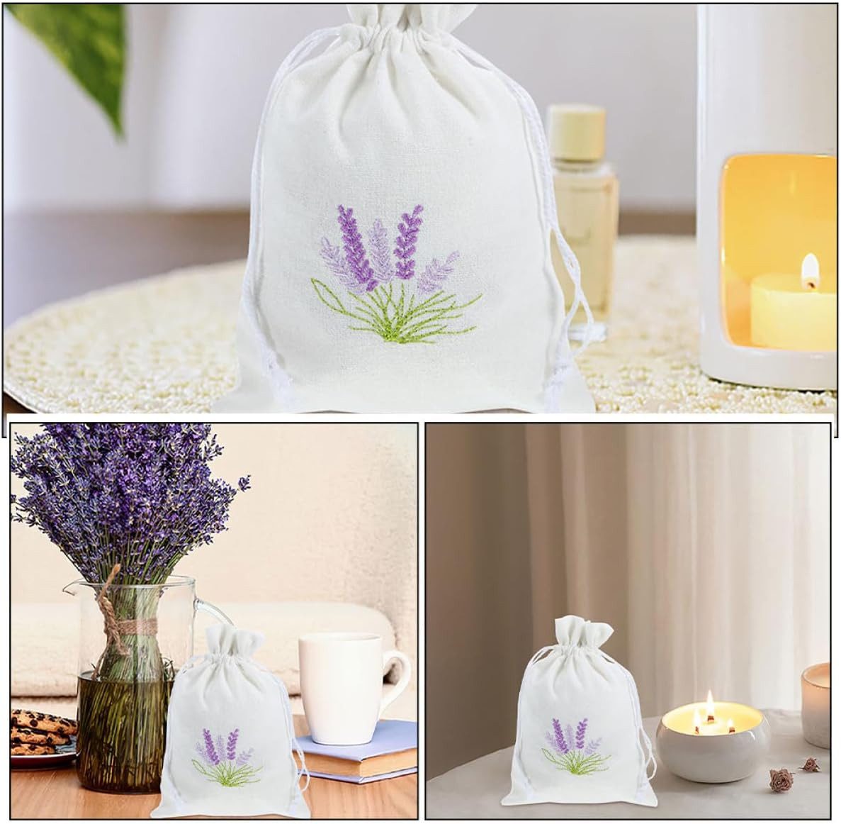 FELIXLEO Duftbeutel Lavendel Duftsäckchen 4 Stück Canvas Bestickt Kordelzug Badezimmer, 1-tlg. – Bild 3 von 5