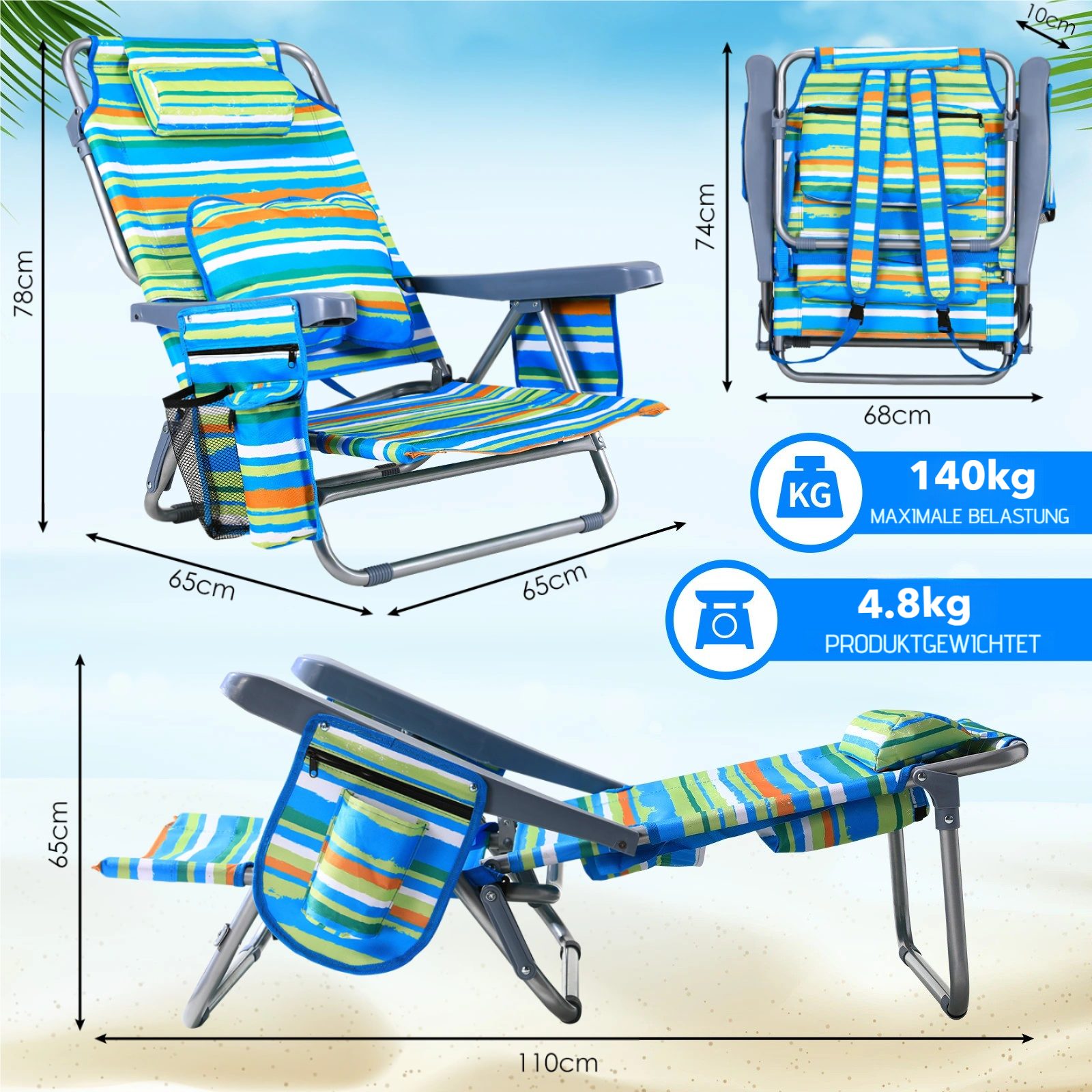 TLGREEN Klappstuhl Strandstuhl mit Rucksackfunktion,Campingstuhl, (mit günstig online kaufen