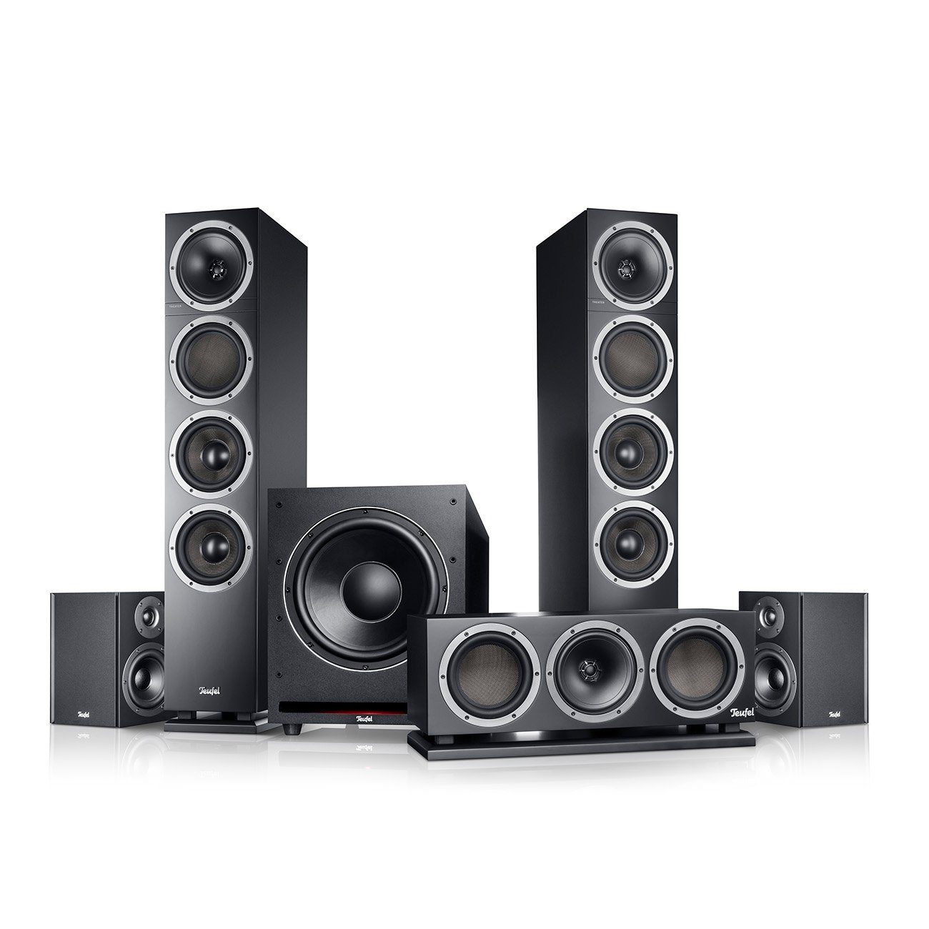 Teufel THEATER 500 Surround "5.1-Set" Wireless Lautsprecher (Kabelgebunden, 240 W, Dipol-Rear-Lautsprecher für echte Kinoatmosphäre)