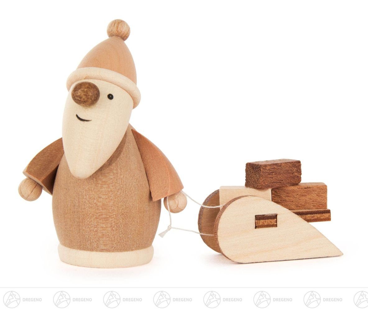 Dregeno Erzgebirge Weihnachtsfigur Miniatur Ruprecht mit Schlitten Höhe = 5,5cm NEU, mit Schlitten und Geschenke