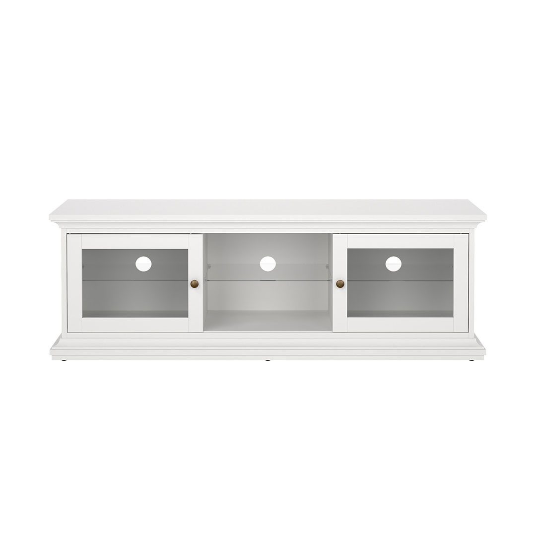 ebuy24 TV-Bank Venedig TV Tisch 2 Glastüren und 1 Glasboden weiß.