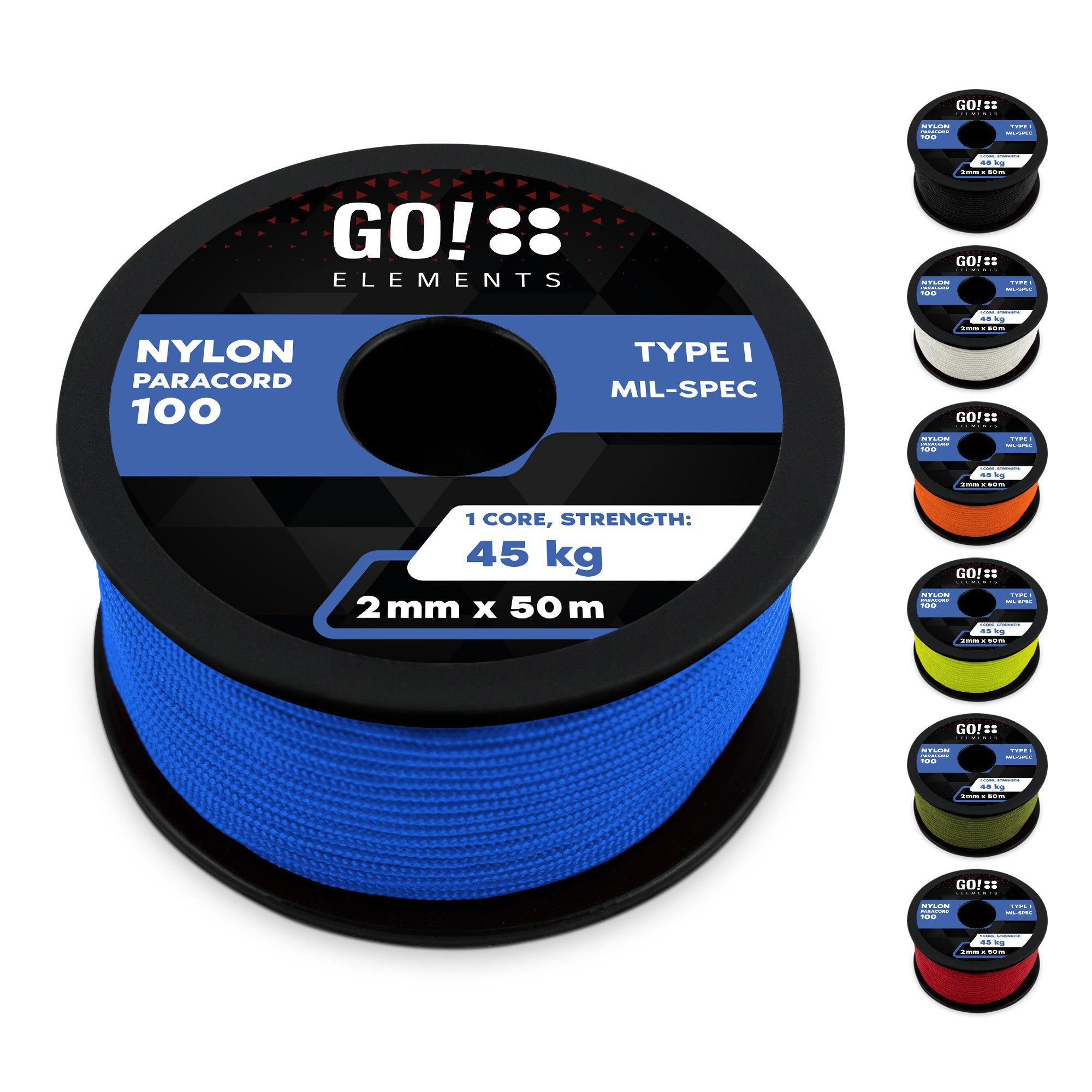 GO!elements Paracord 100 - 2mm Seil, Paracord 100 aus reißfester Nylonschnur