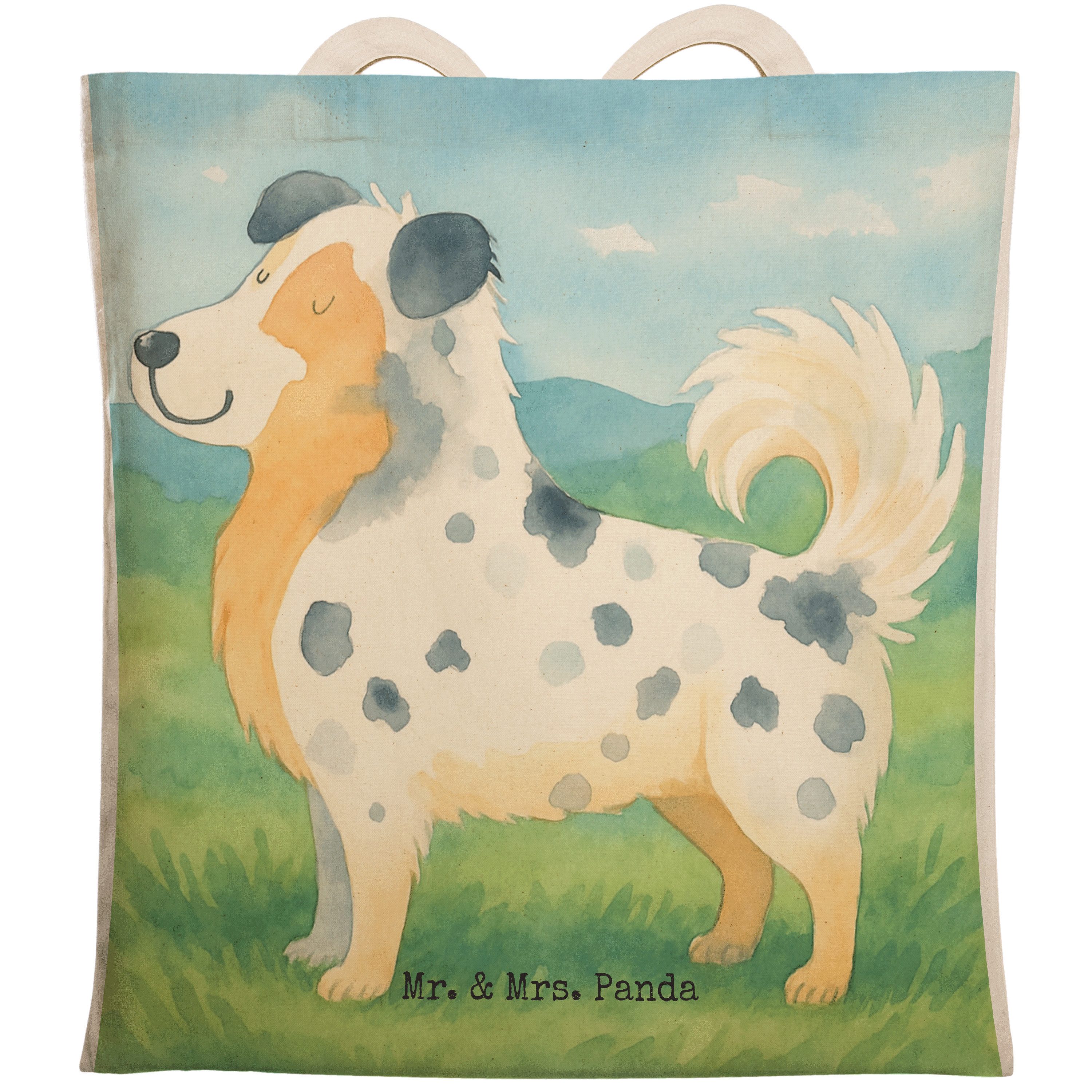 Mr. & Mrs. Panda Tragetasche Hund Australien Shepherd Design, taschen shopper, Weiß, Stofftragetas (Packung), Hund Beutel Tasche Freizeittasche