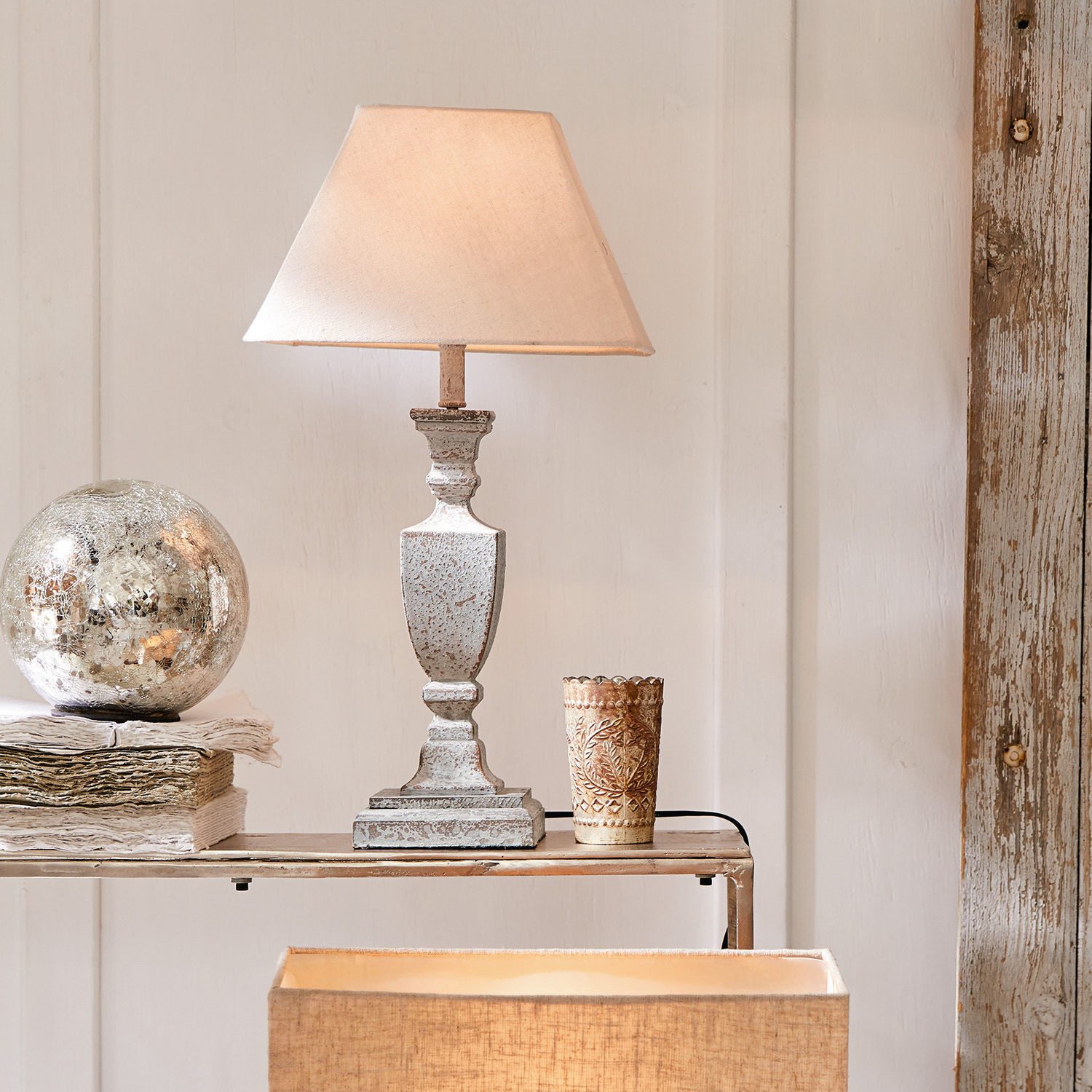 Mirabeau Tischleuchte Tischlampe Gorham weiß/antikgrau günstig online kaufen