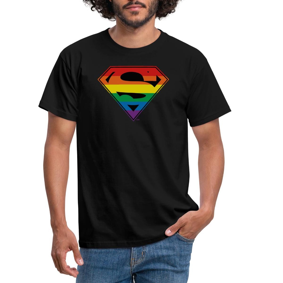 Spreadshirt T-Shirt Justice League Superman Regenbogen Logo Männer T-Shirt (1-tlg)