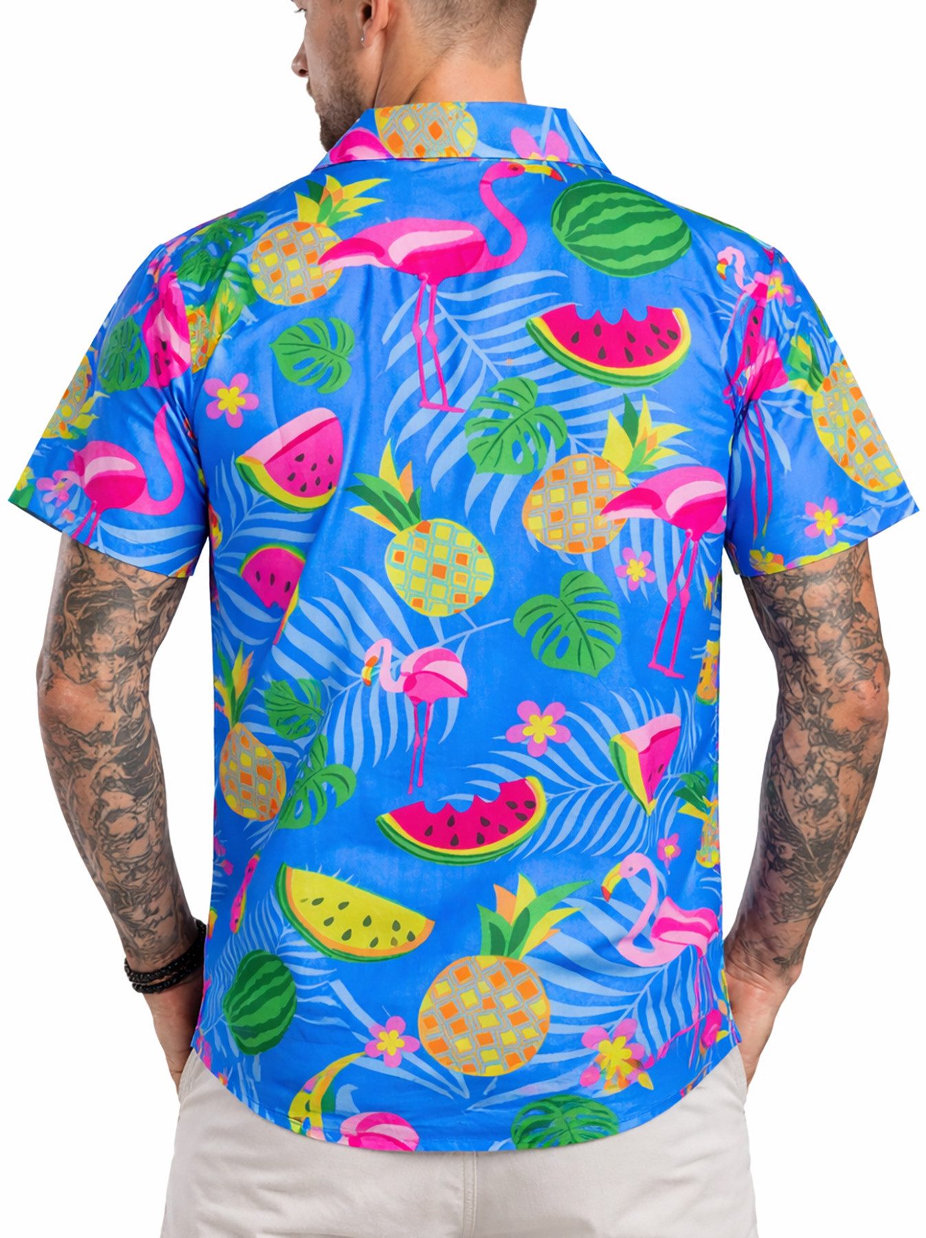 King Kameha Hawaiihemd "Flamingo Melone" Funky Hawaiihemd Herren Kurzarm Fronttasche Stylish – Bild 4 von 5