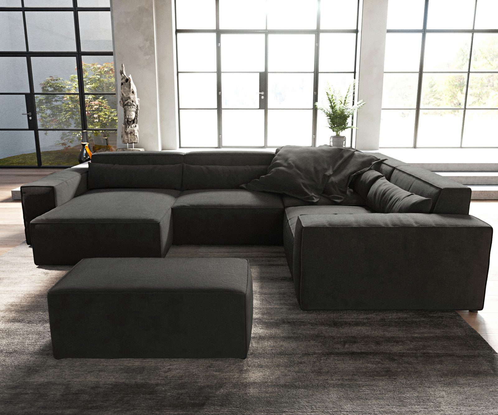 DELIFE Wohnlandschaft Sirpio, Mikrofaser schwarz 300x200 günstig online kaufen
