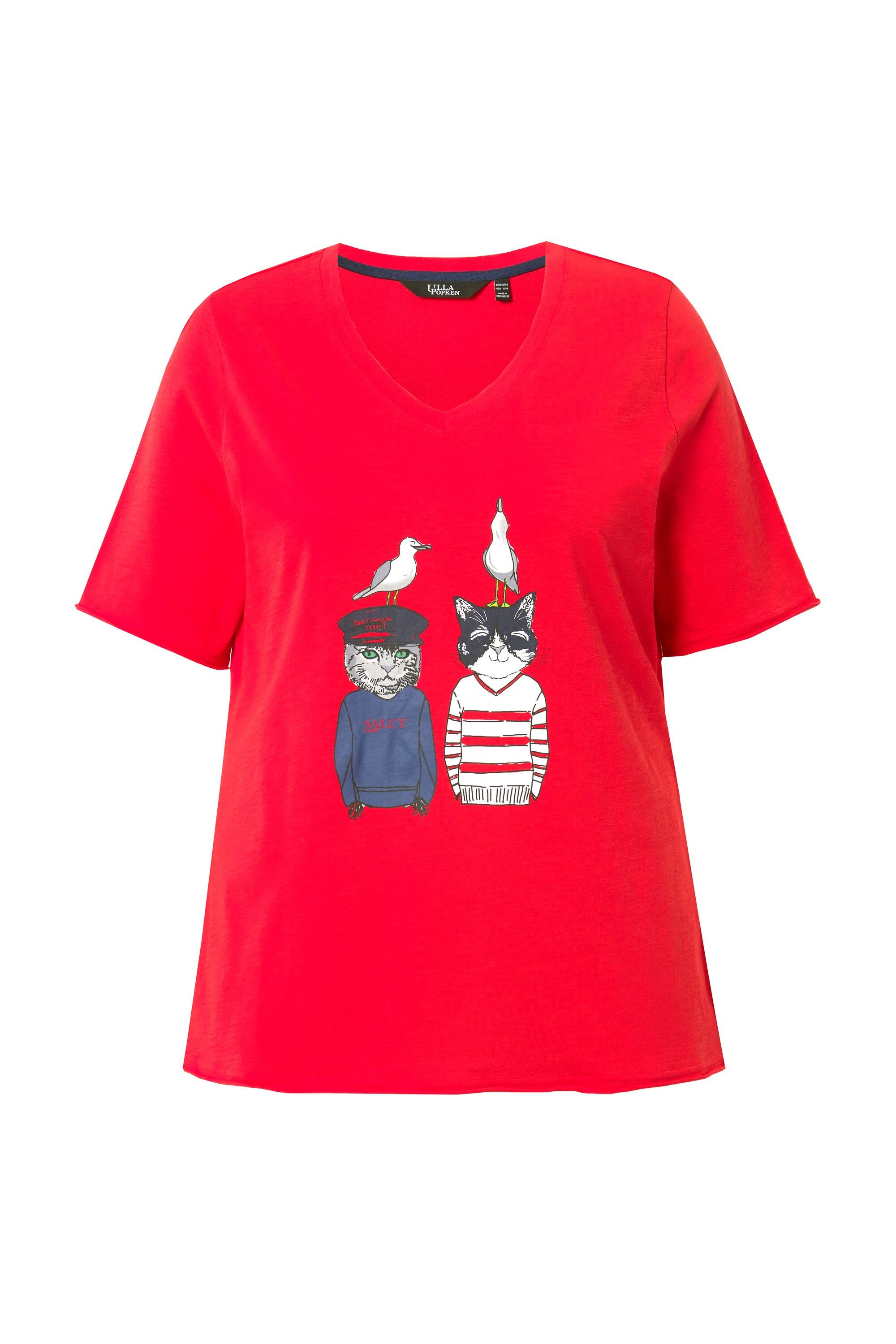 Ulla Popken T-Shirt T-Shirt Katzen A-Linie V-Ausschnitt Halbarm günstig online kaufen
