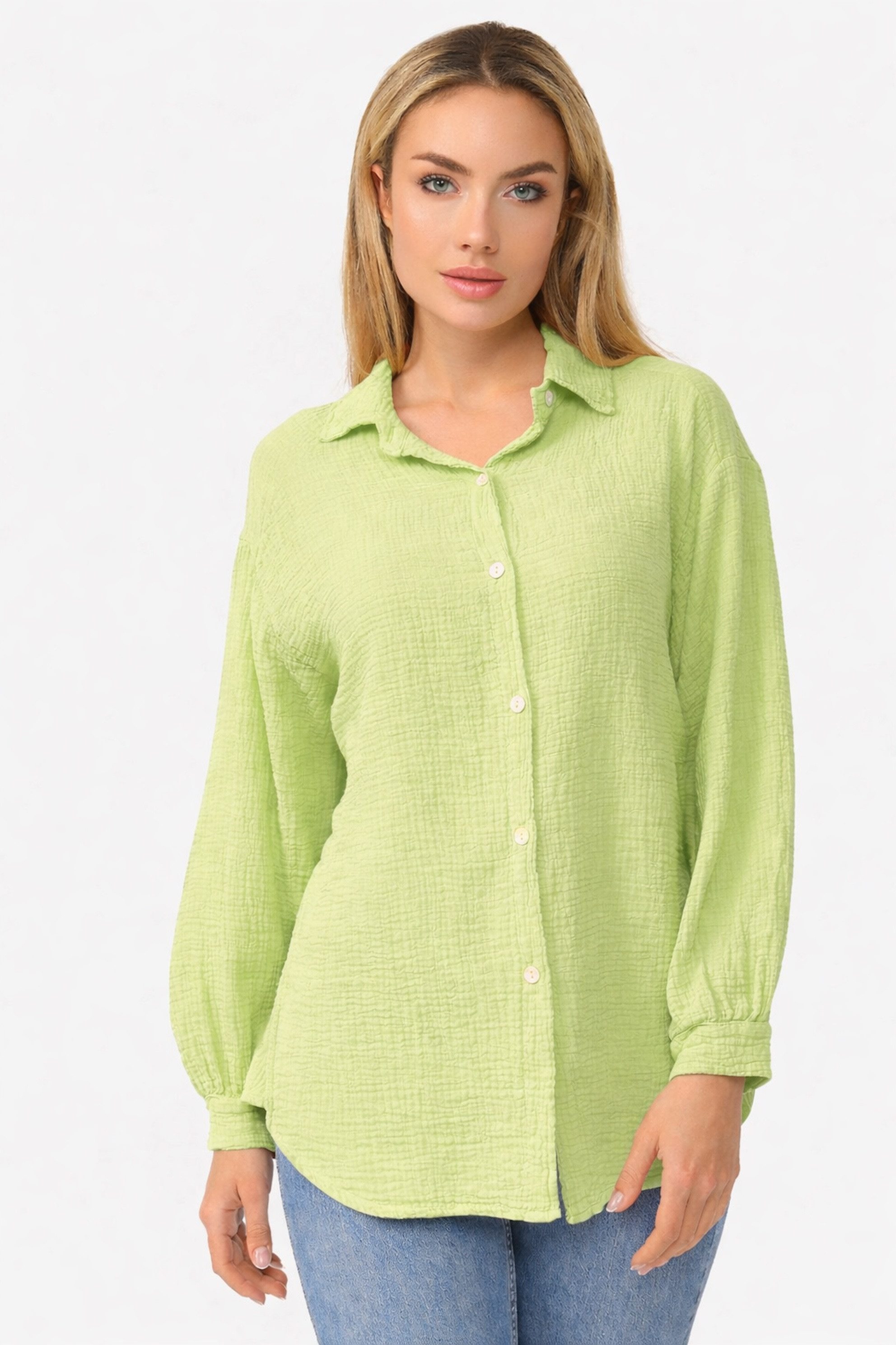 Worldclassca Hemdbluse Worldclassca Musselin Bluse Tunika Sommer Langarm Oberteil Einfarbig Neue Kollektion - Stilvolle und gemütliche Mode für Damen