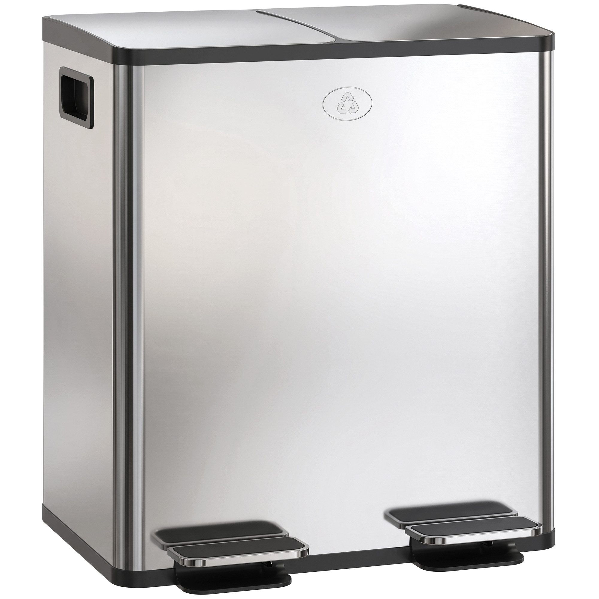HOMCOM Mülltrennsystem Mülleimer 20L Abfalleimer aus Edelstahl mit Softclose Deckel, für Wohnung, Silber