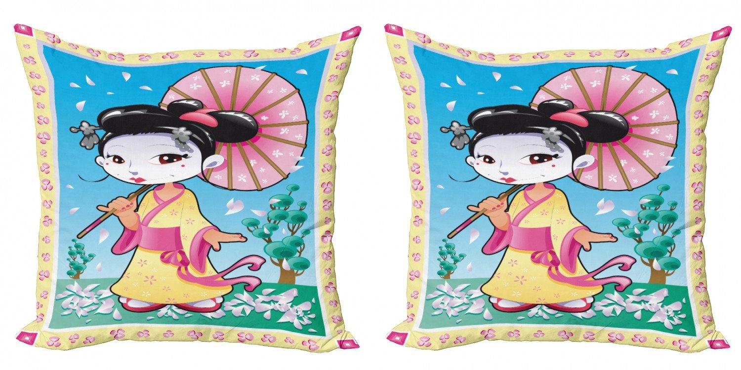 Regenschirm-Mädchen Stück), Doppelseitiger (2 Digitaldruck, Geisha Abakuhaus Kissenbezüge Accent Modern